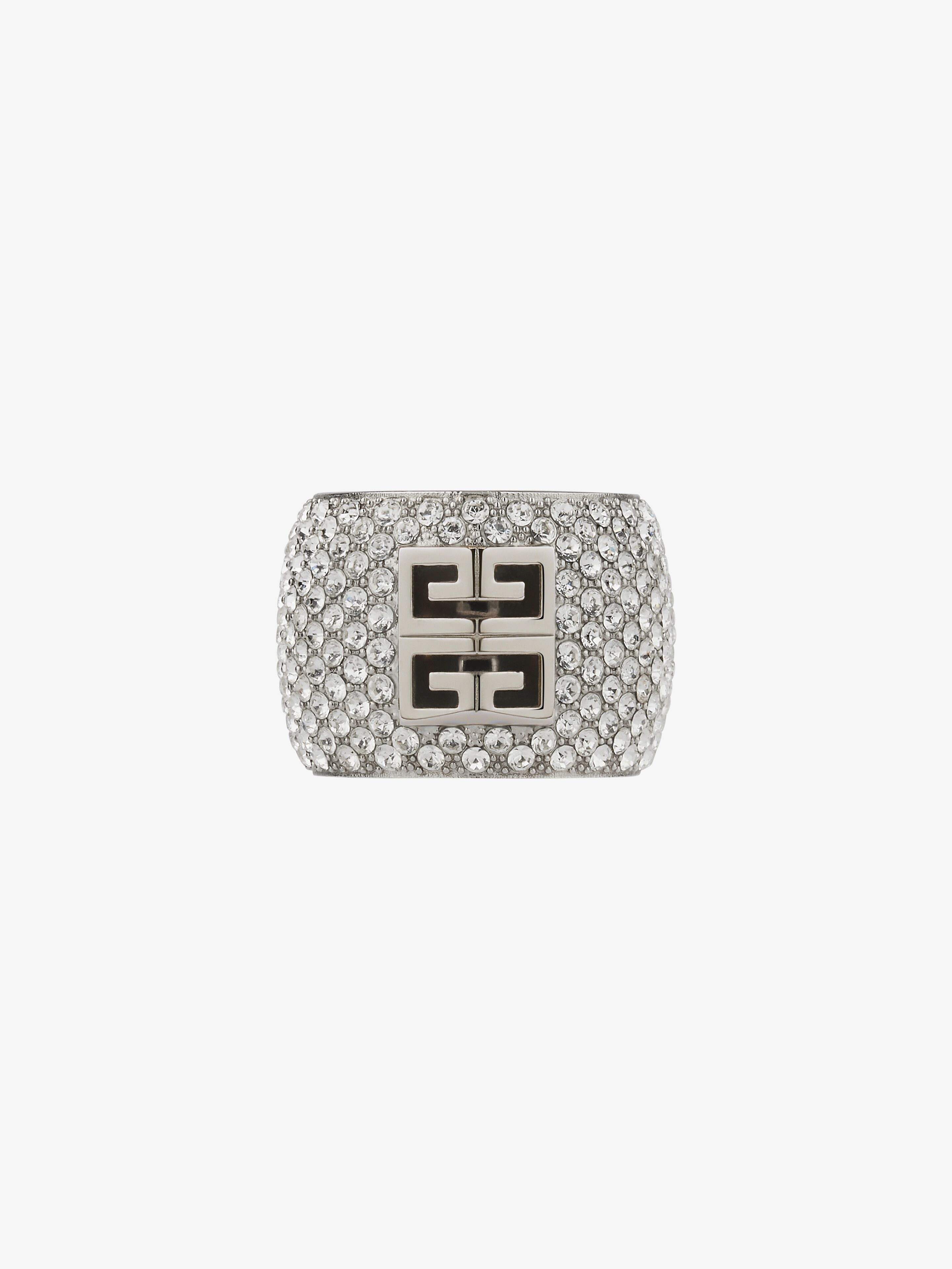 Shop Givenchy 4g Ring In Metal With Crystals In Silvery