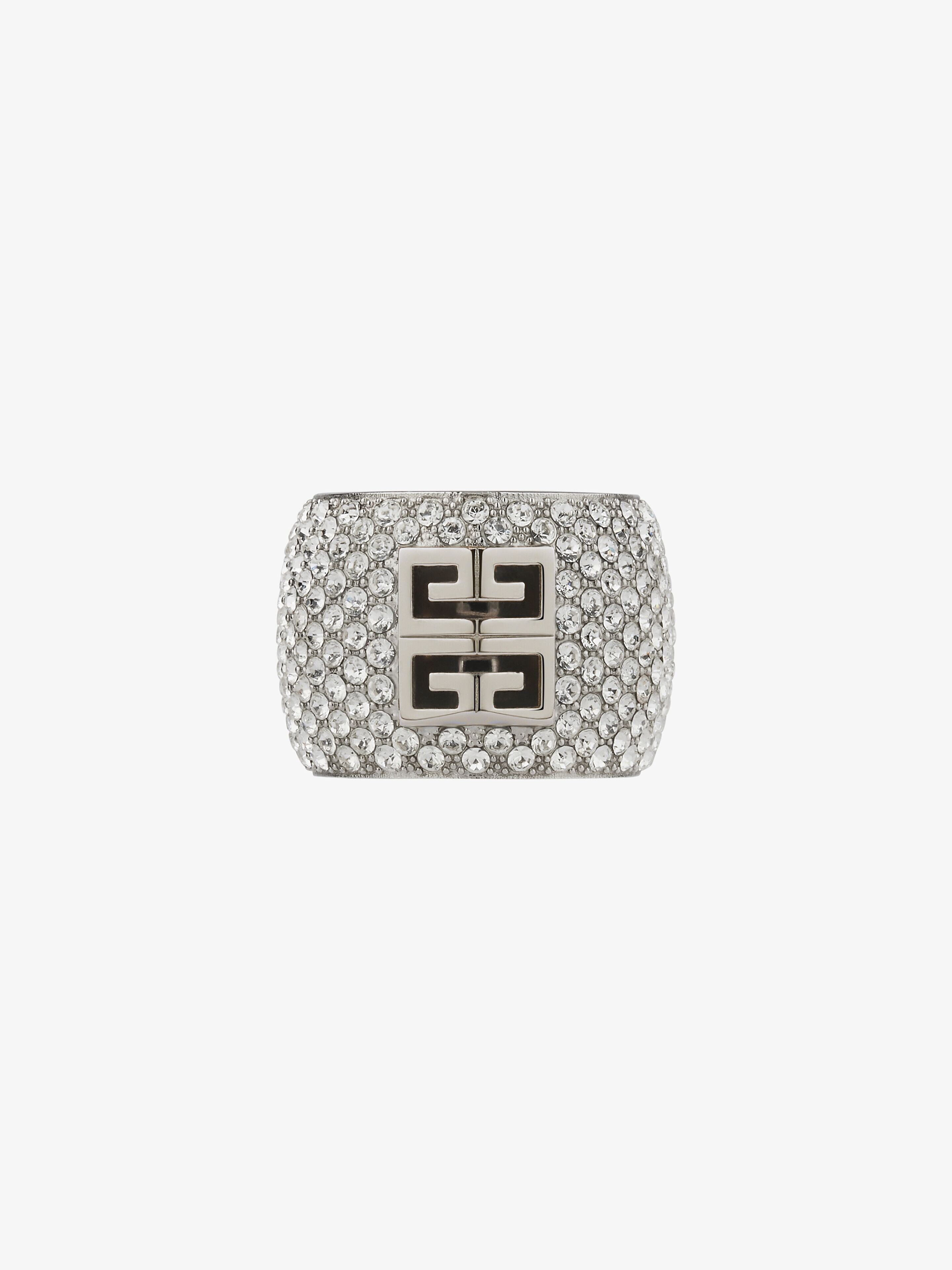 Givenchy - Bague 4G En Métal Avec Cristaux - Argente - pour Femme - Taille : 54