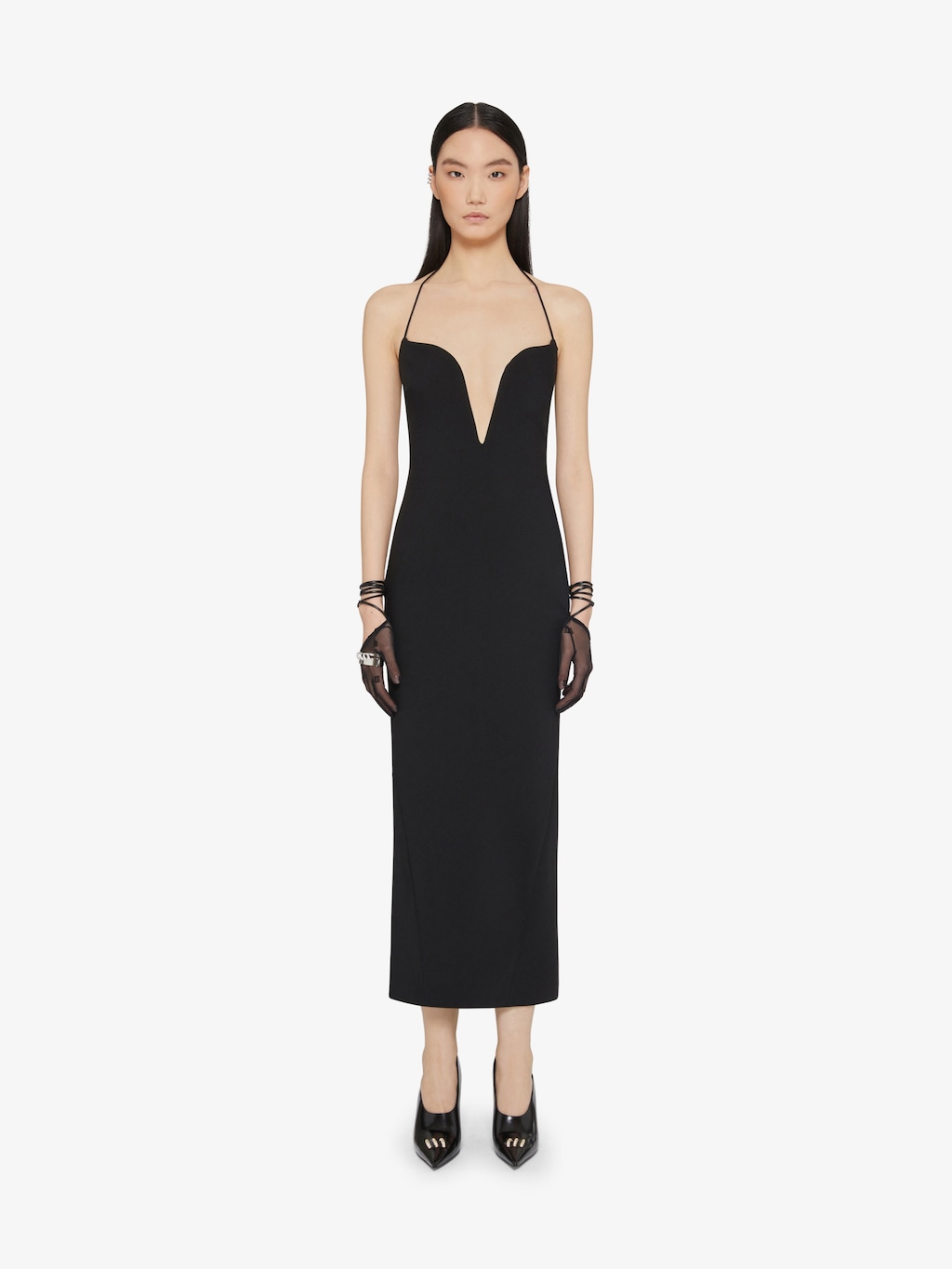 givenchy.com | Dress in wool with plunging neckline
