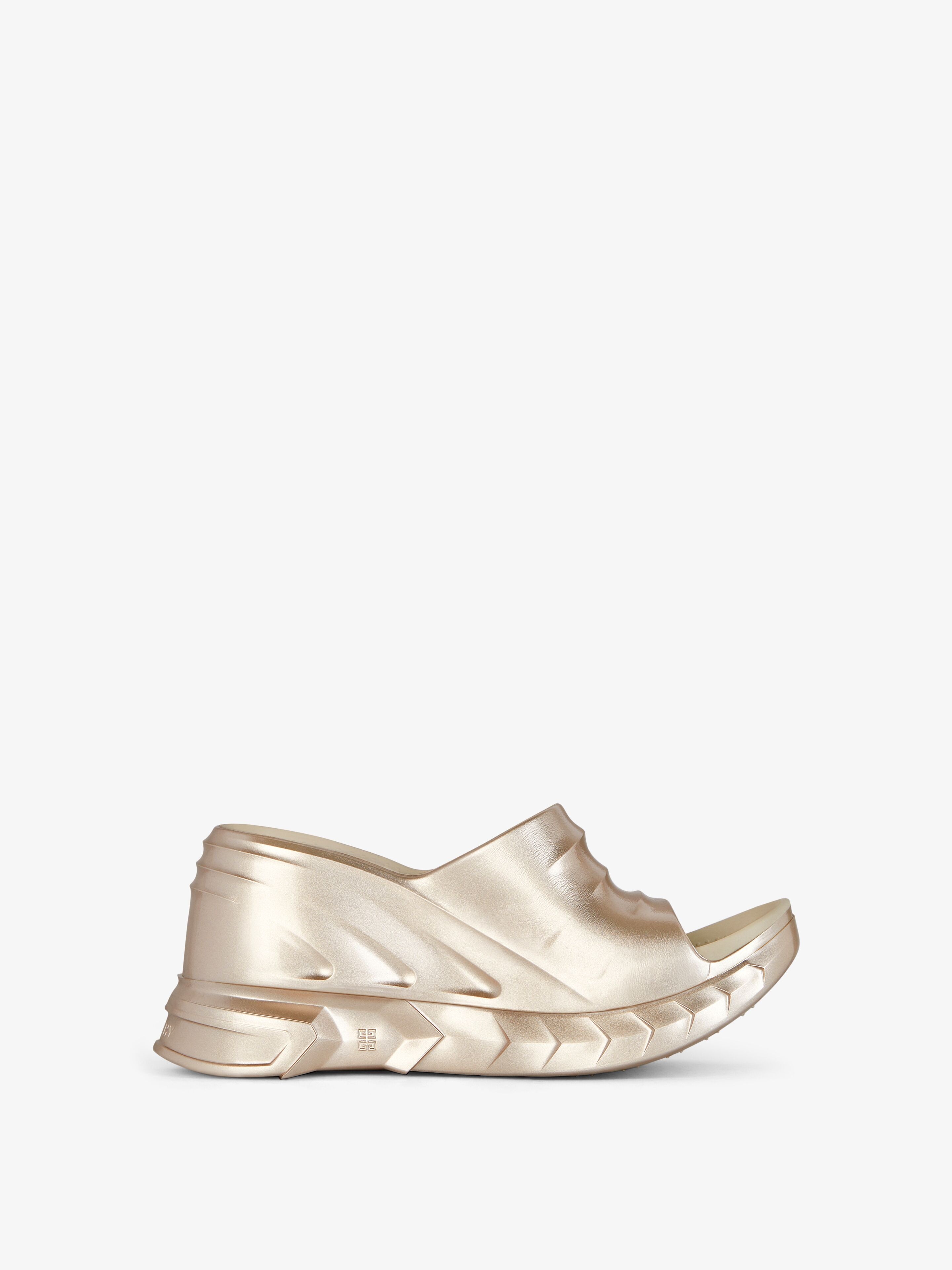 Shop Givenchy Marshmallow Wedge Sandals In Laminated Rubber In Dusty Gold