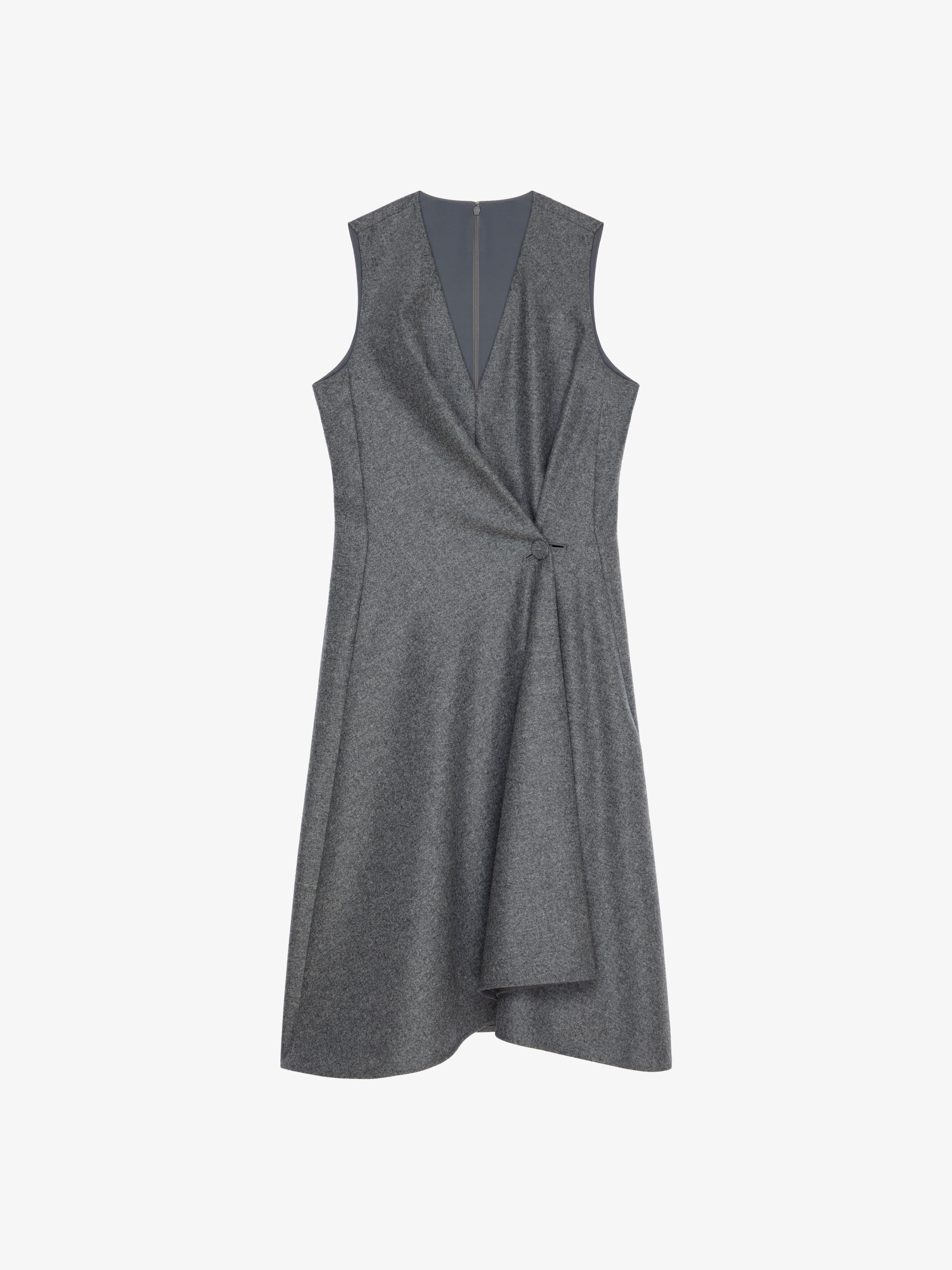 Givenchy - Robe À Boutons Et Effet Plissé En Laine - Gris - pour Femme - Taille : 34