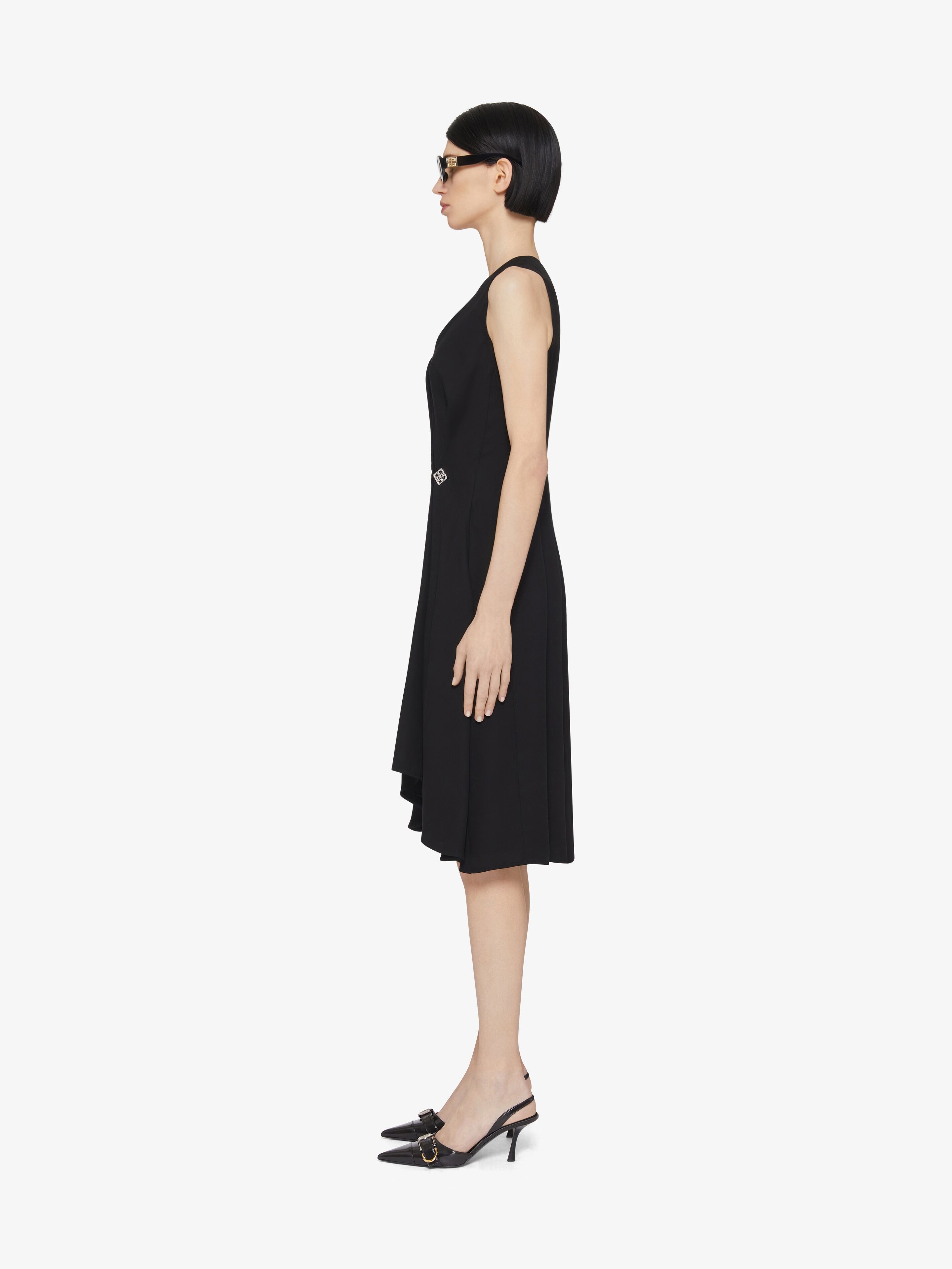 Dress in crepe satin with 4G Liquid detail in - black