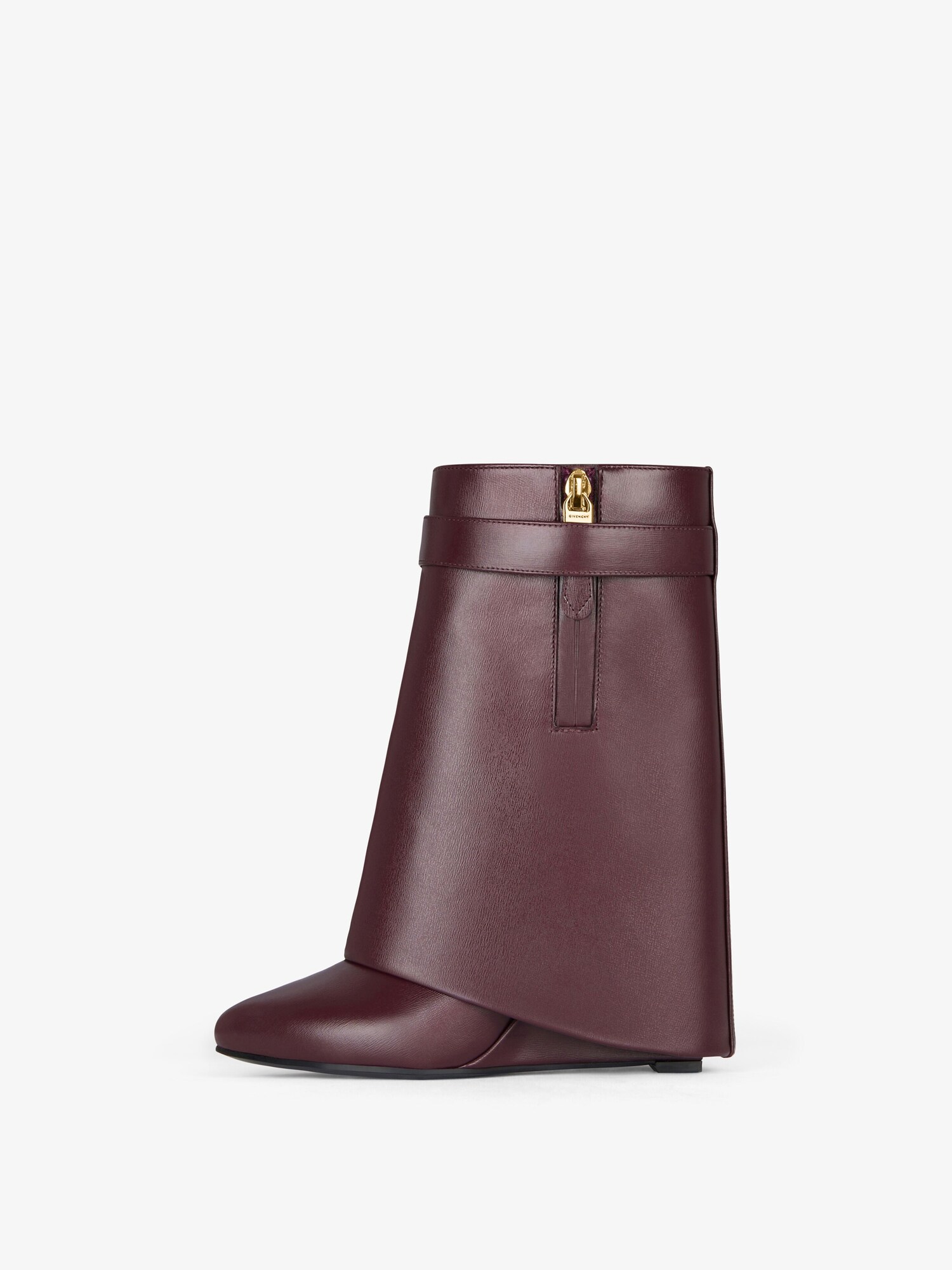 Shark Lock ankle boots in leather in oxblood red Givenchy US