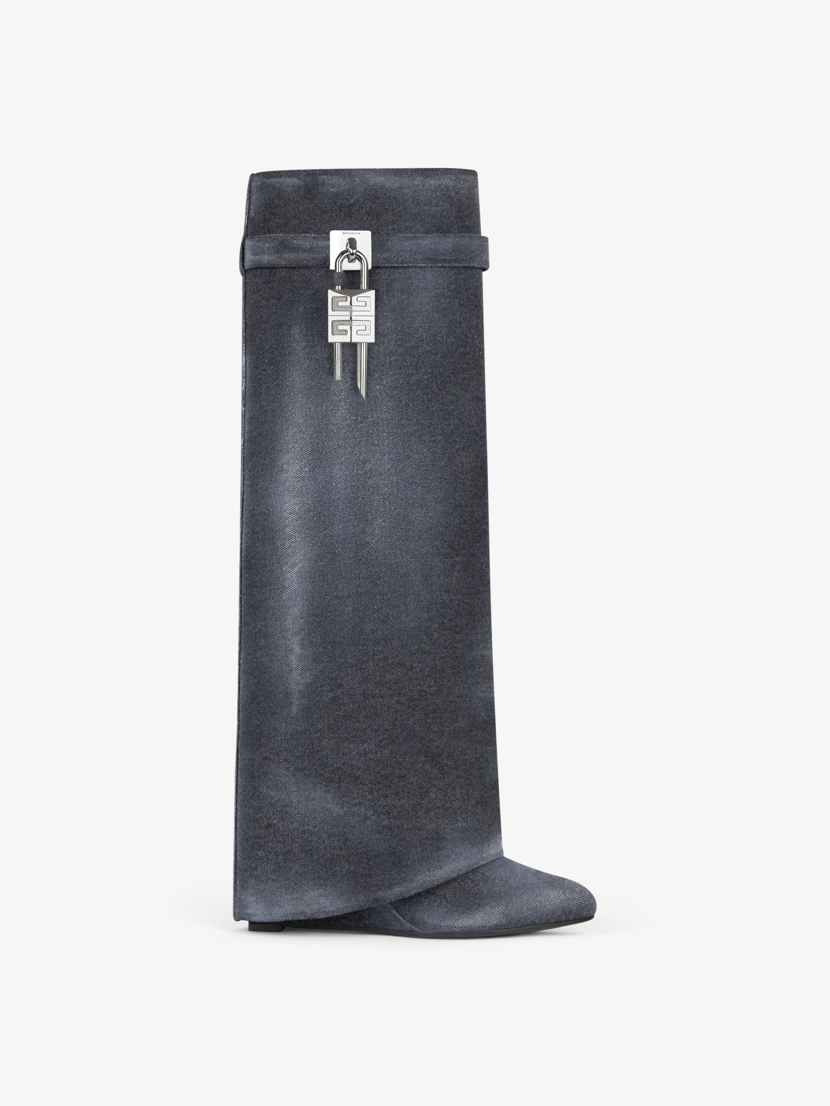 Shop Givenchy Shark Lock Boots In Washed Denim In Black