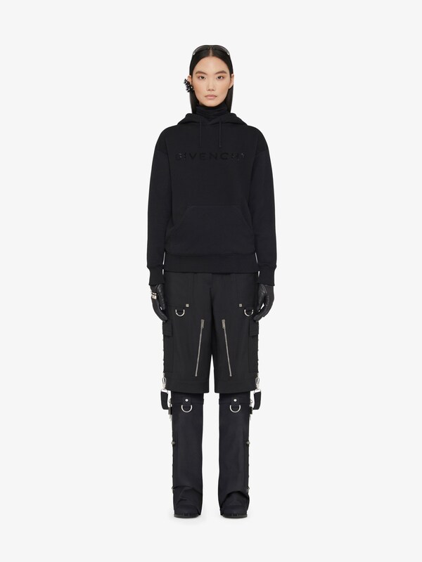 Hoodie in fleece with GIVENCHY rhinestones - black | Givenchy