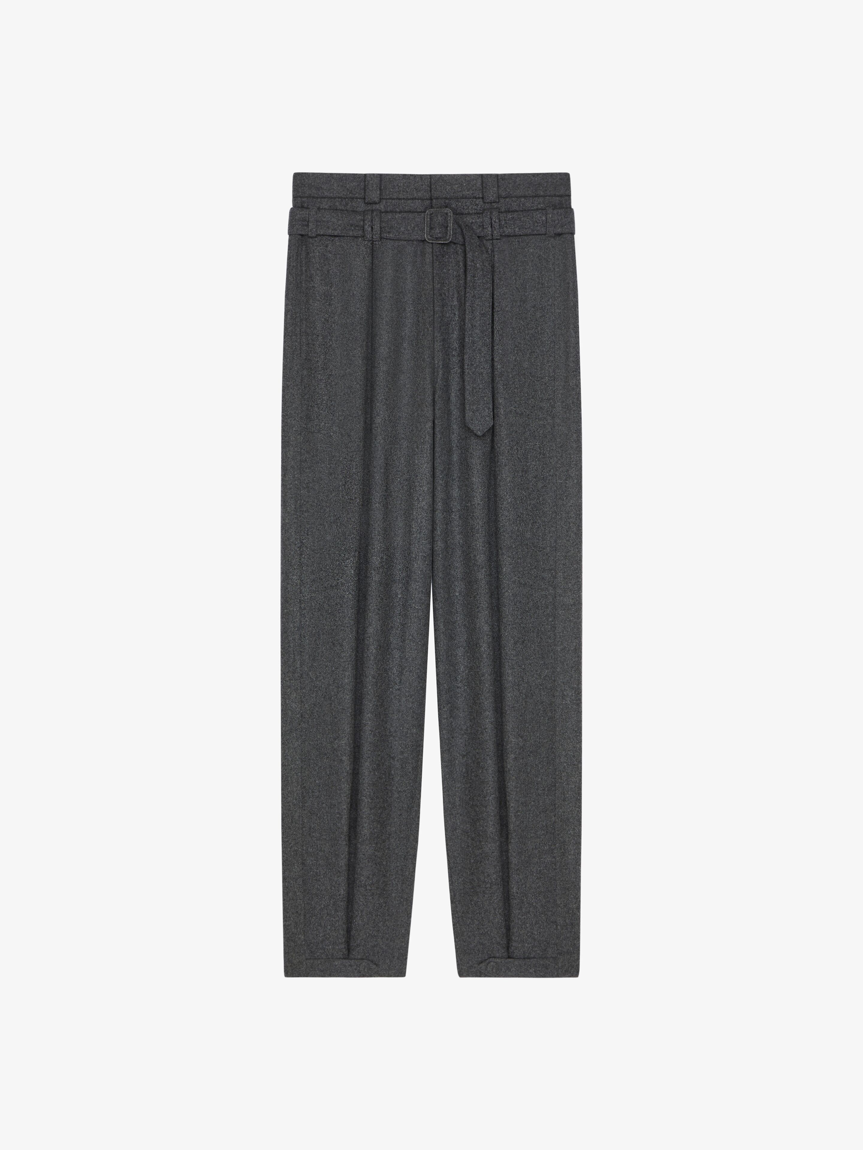 Shop Givenchy Pants In Wool With Double Waist Detail In Grey