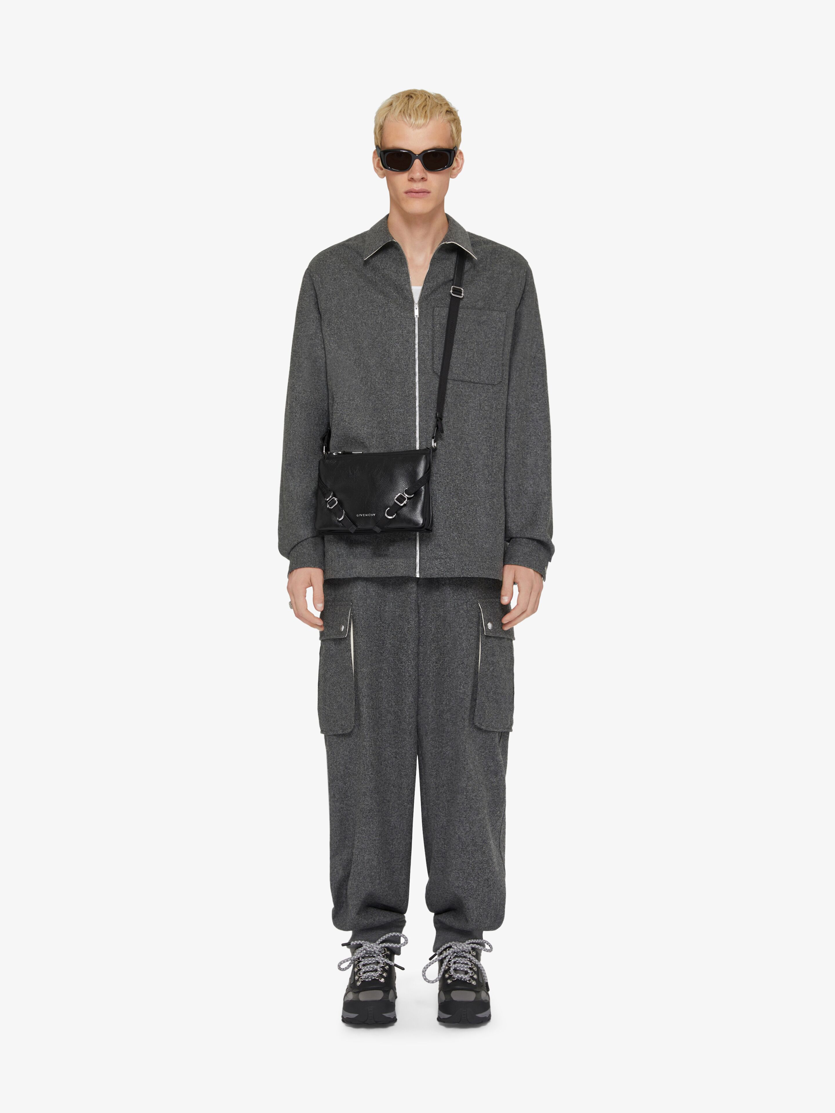 Voyou Skinny Crossbody bag in grained leather and nylon