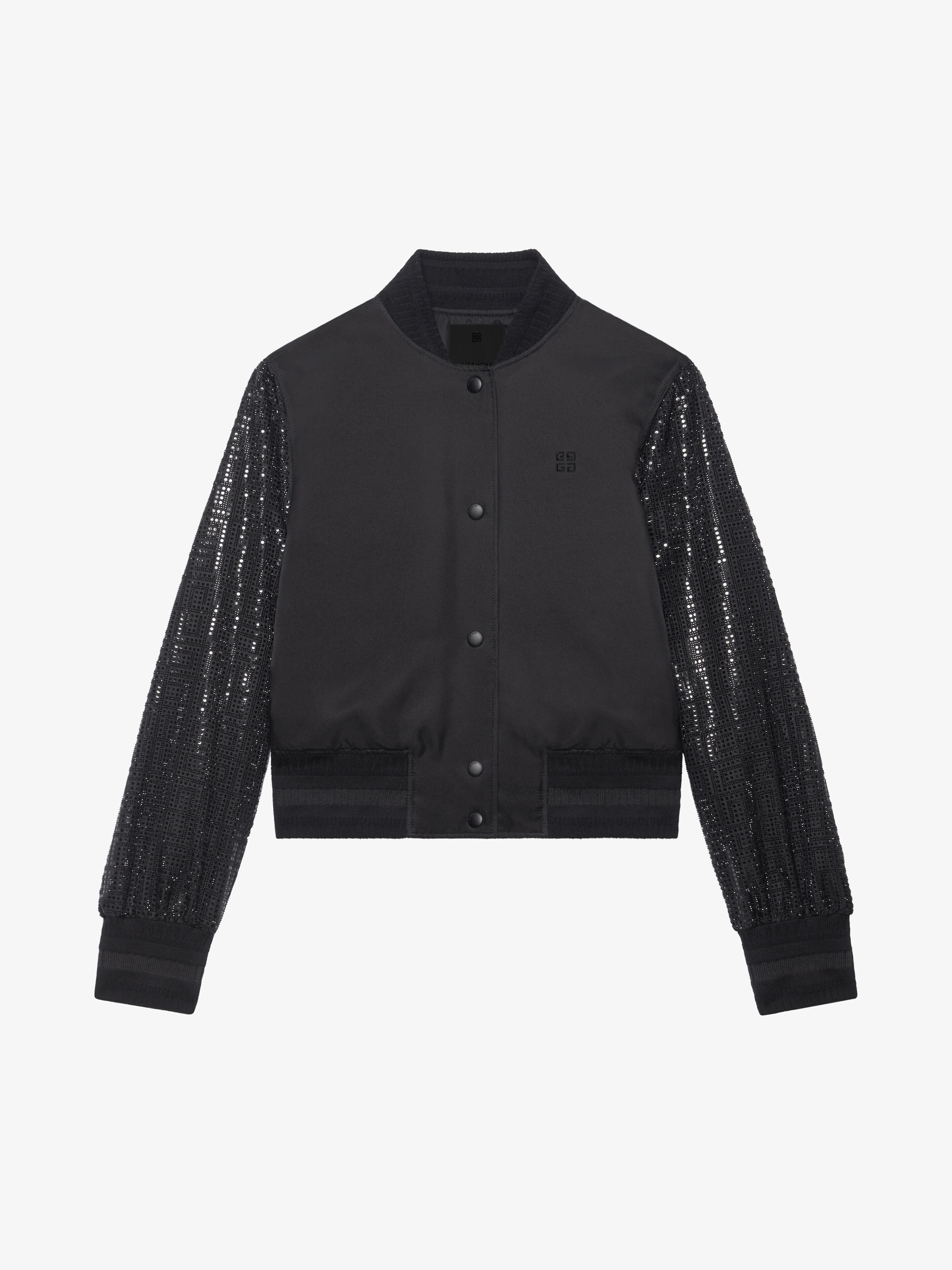 Shop Givenchy Varsity Jacket In Silk And 4g Rhinestones In Black