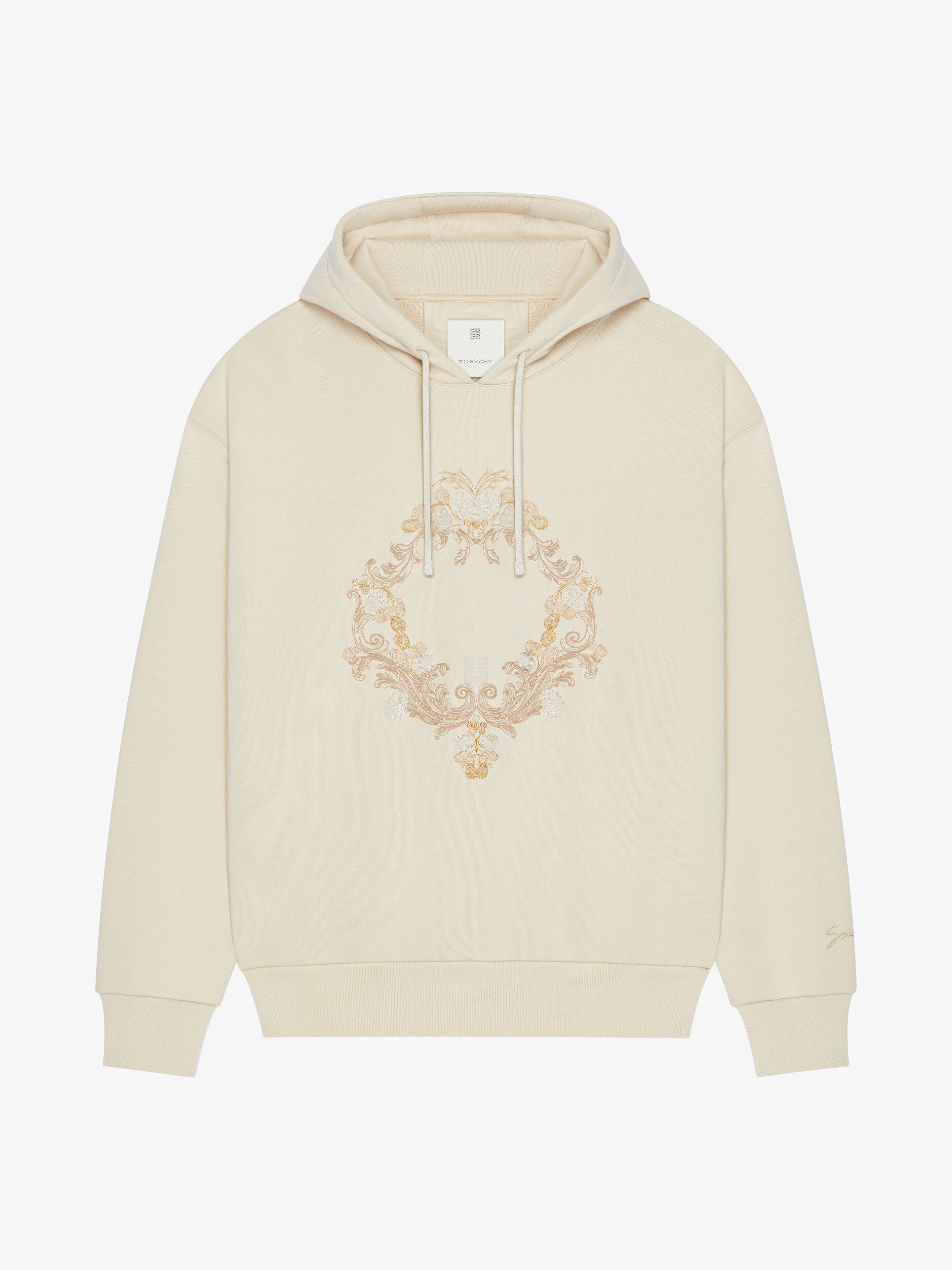 Shop Givenchy Hoodie In Fleece With Baroque Embroidery In Clay