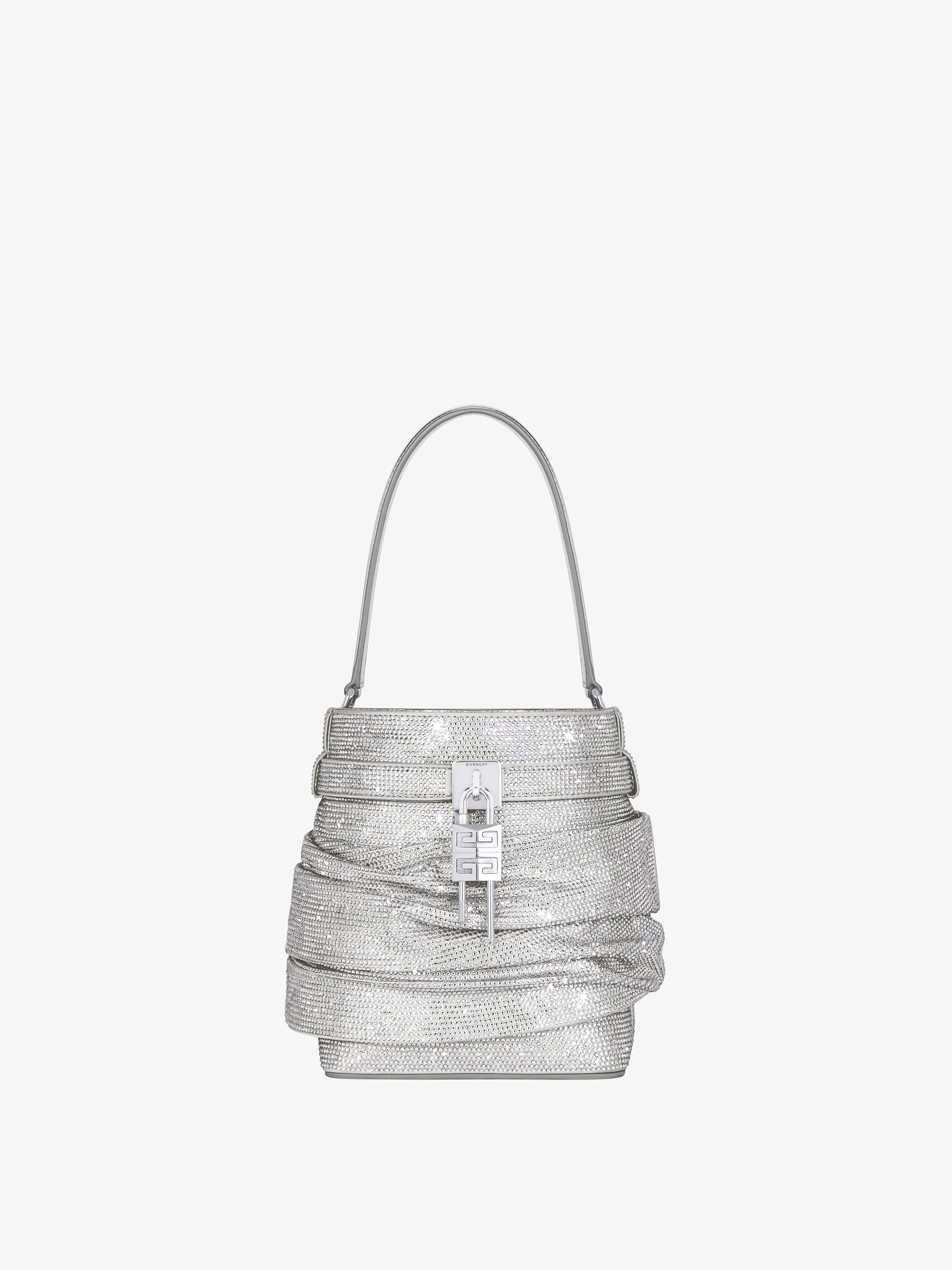 Shark Lock bucket bag in satin with strass in - light
