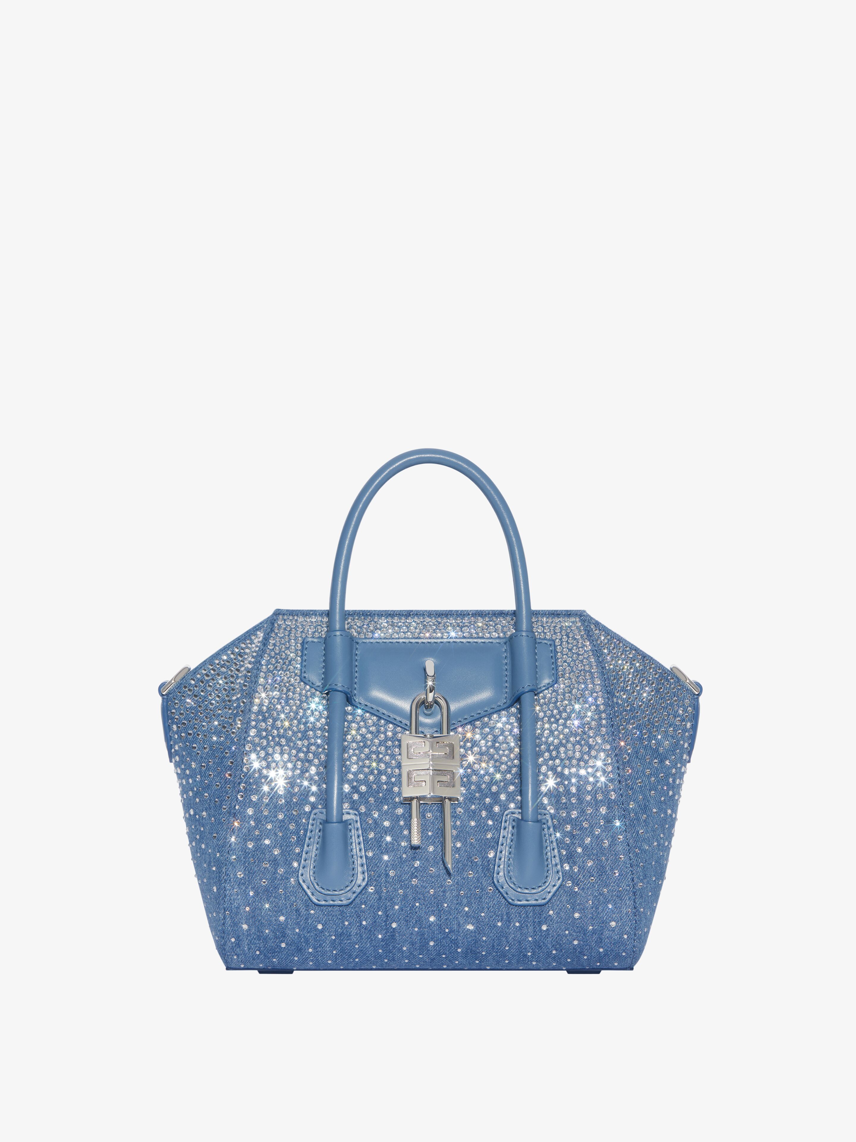 Shop Givenchy Sac Antigona Lock Mini En Denim Avec Strass In Multicolor