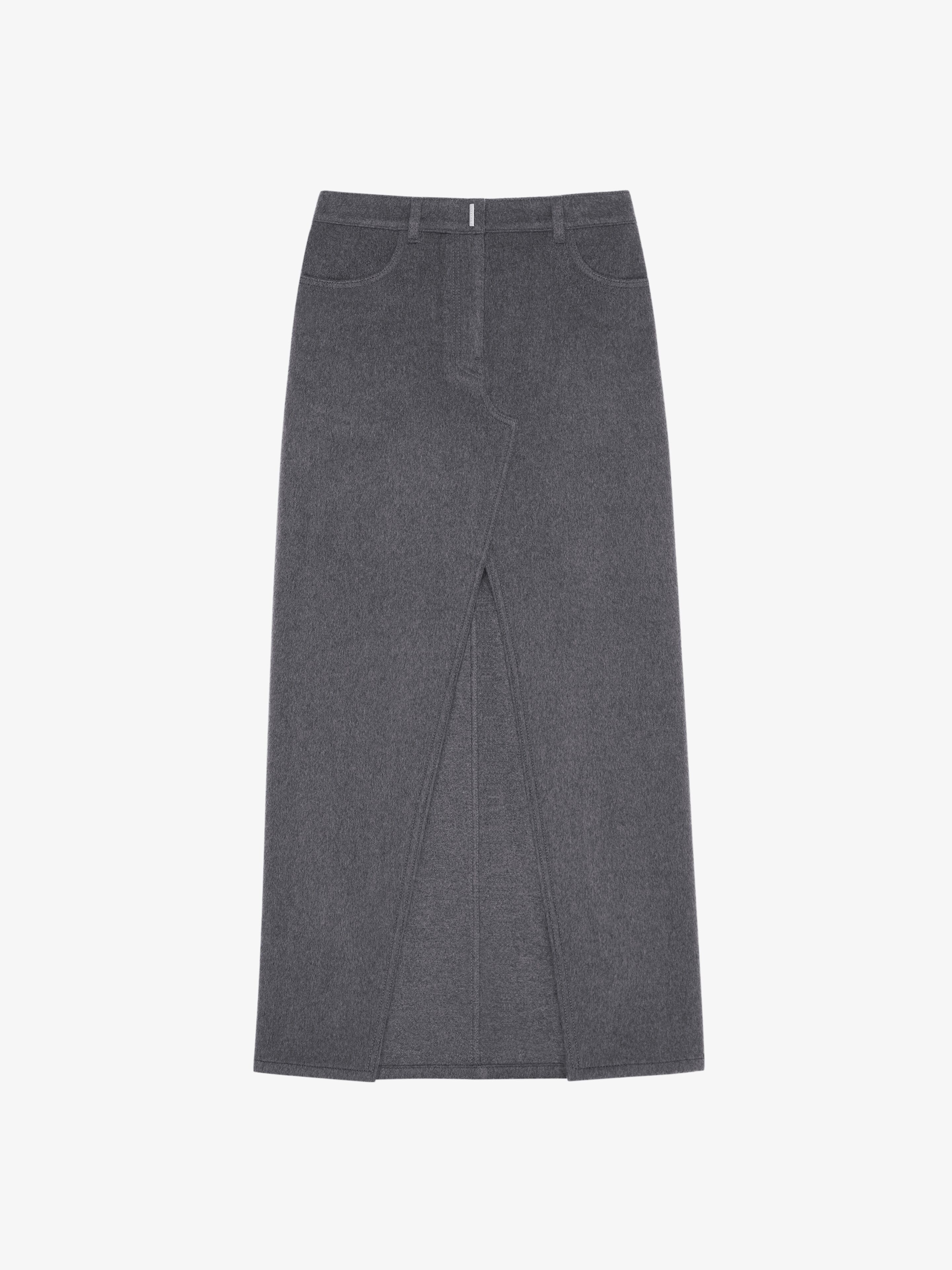 Shop Givenchy Skirt In Wool And Cashmere With Slit In Dark Grey