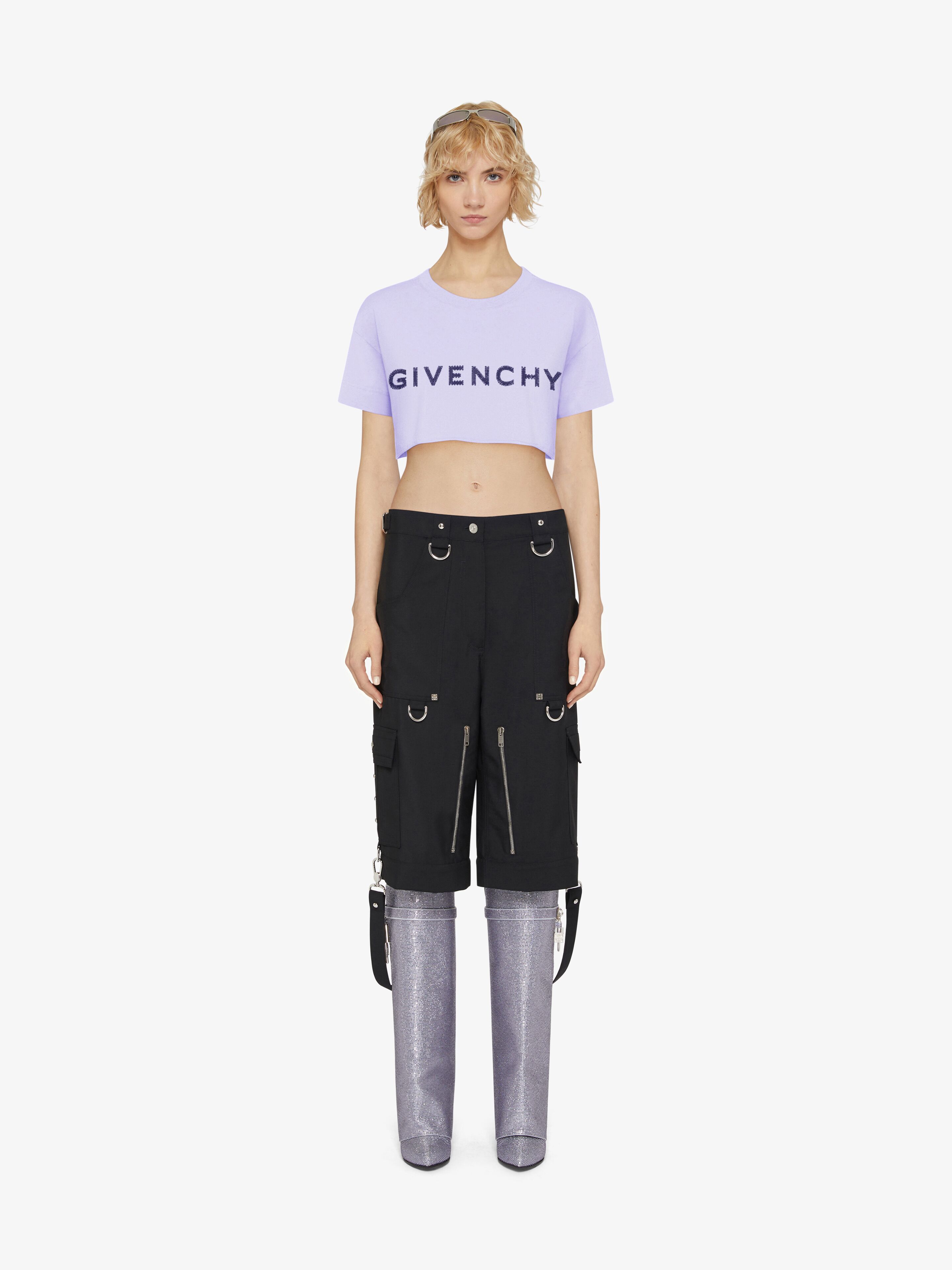 Cropped t-shirt in cotton with GIVENCHY rhinestones - lavender