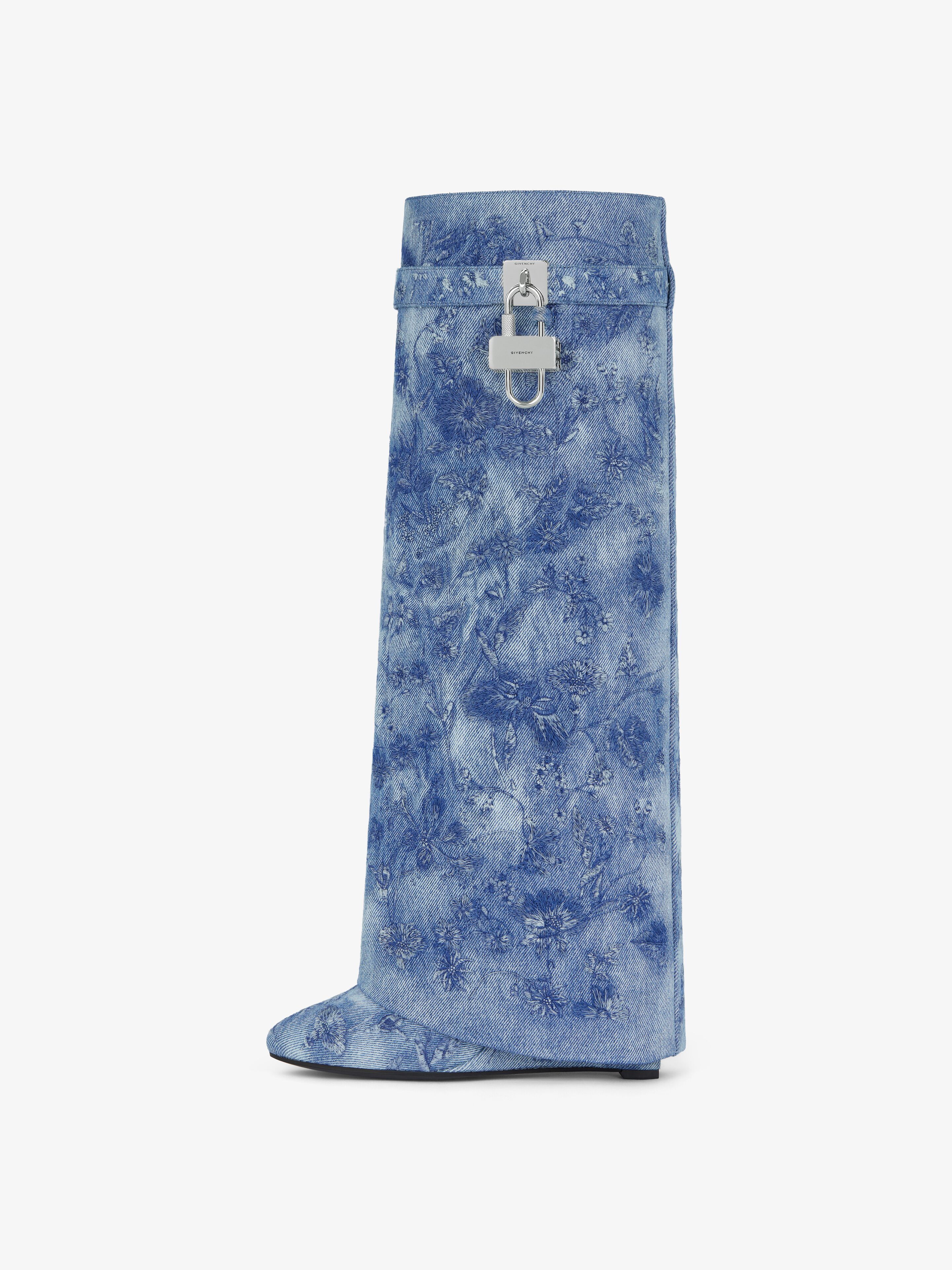 Shark Lock boots in denim with floral embroidery in - medium