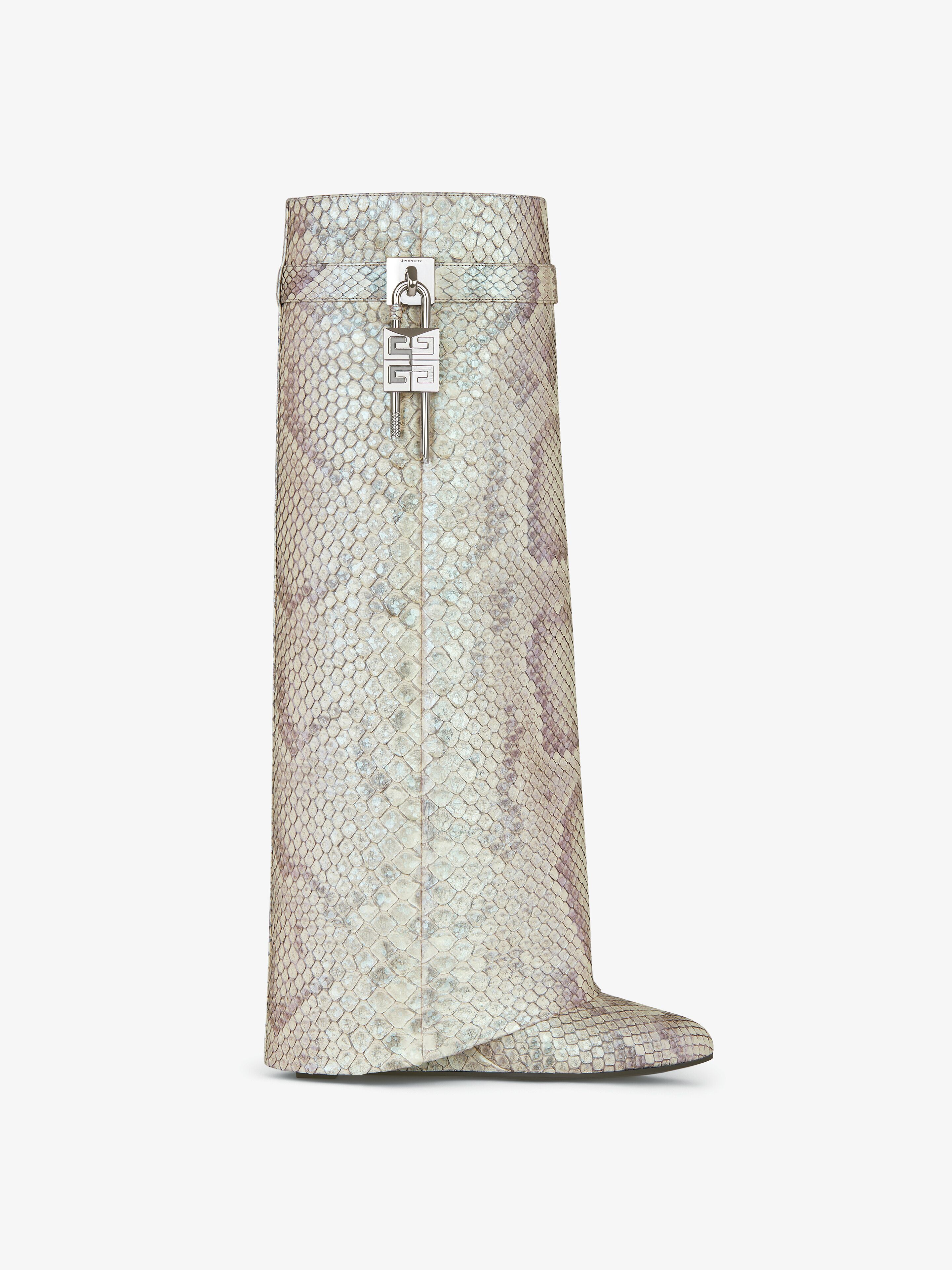 Shop Givenchy Shark Lock Boots In Python With Pearl Effect In Natural Beige