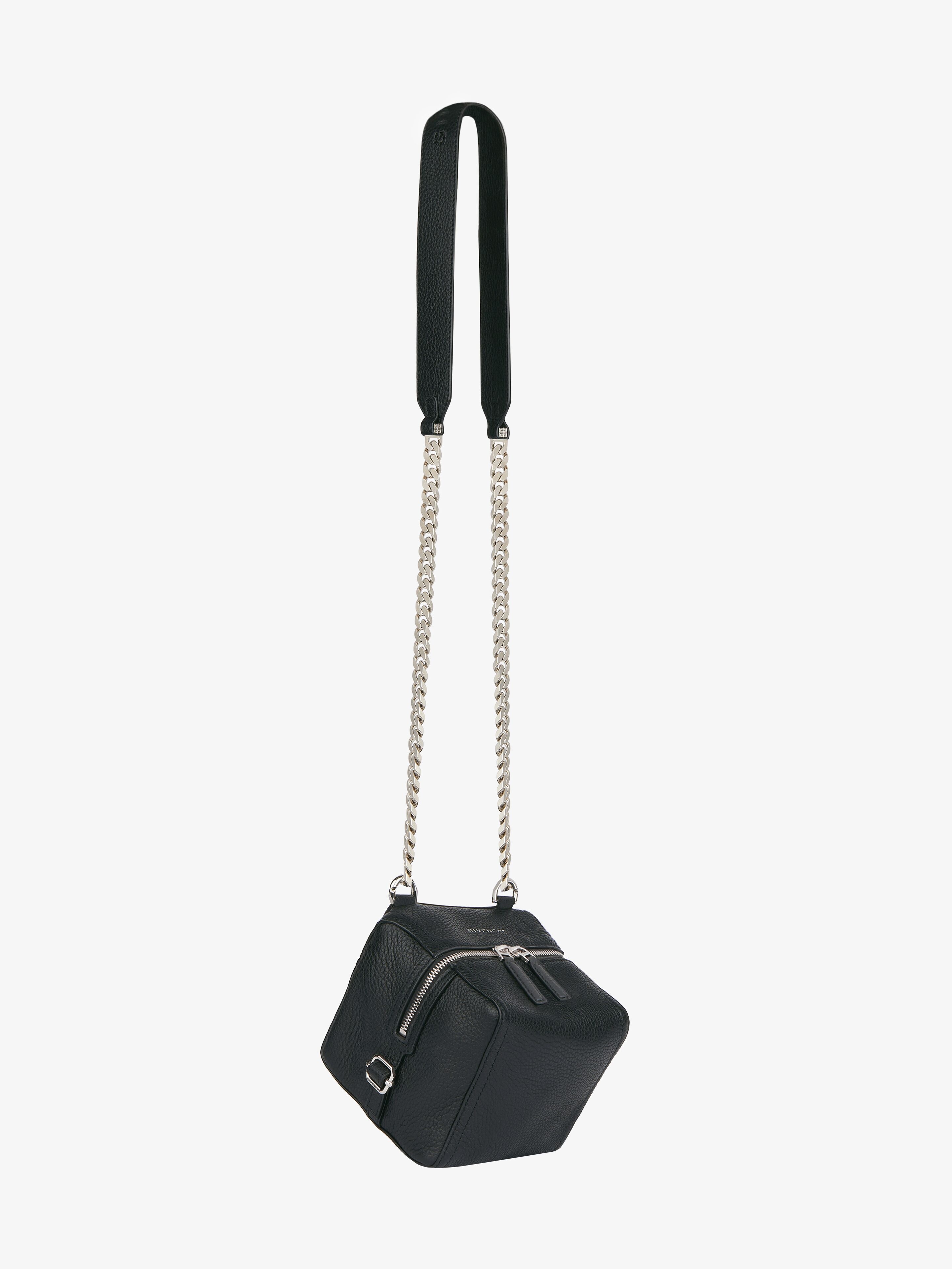 Mini Pandora bag in grained leather with chain - black