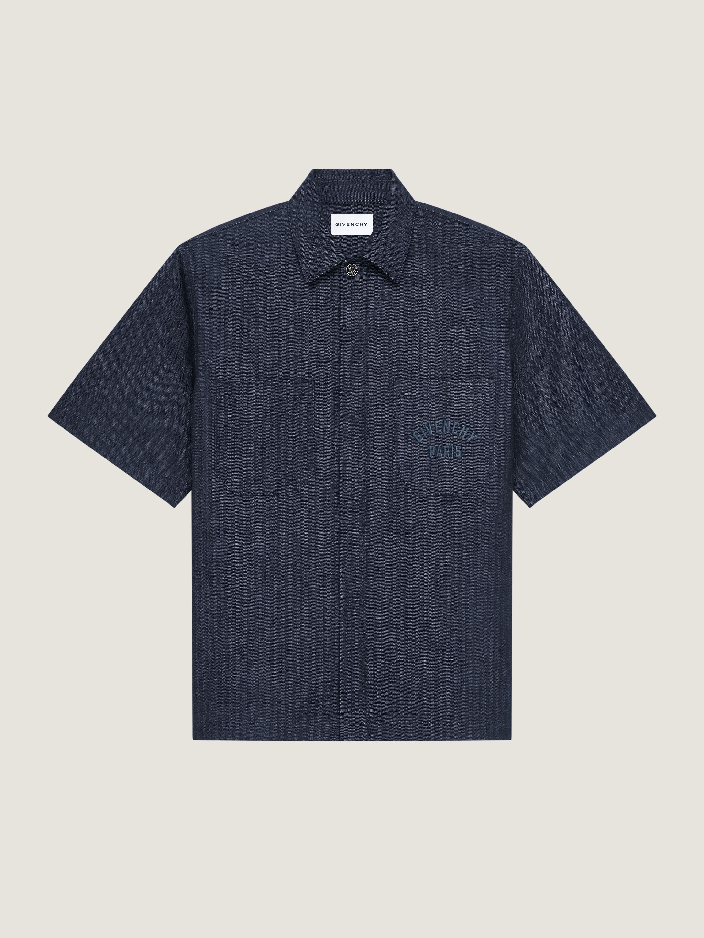 Givenchy Short Sleeve Denim Button-up Shirt In Blue