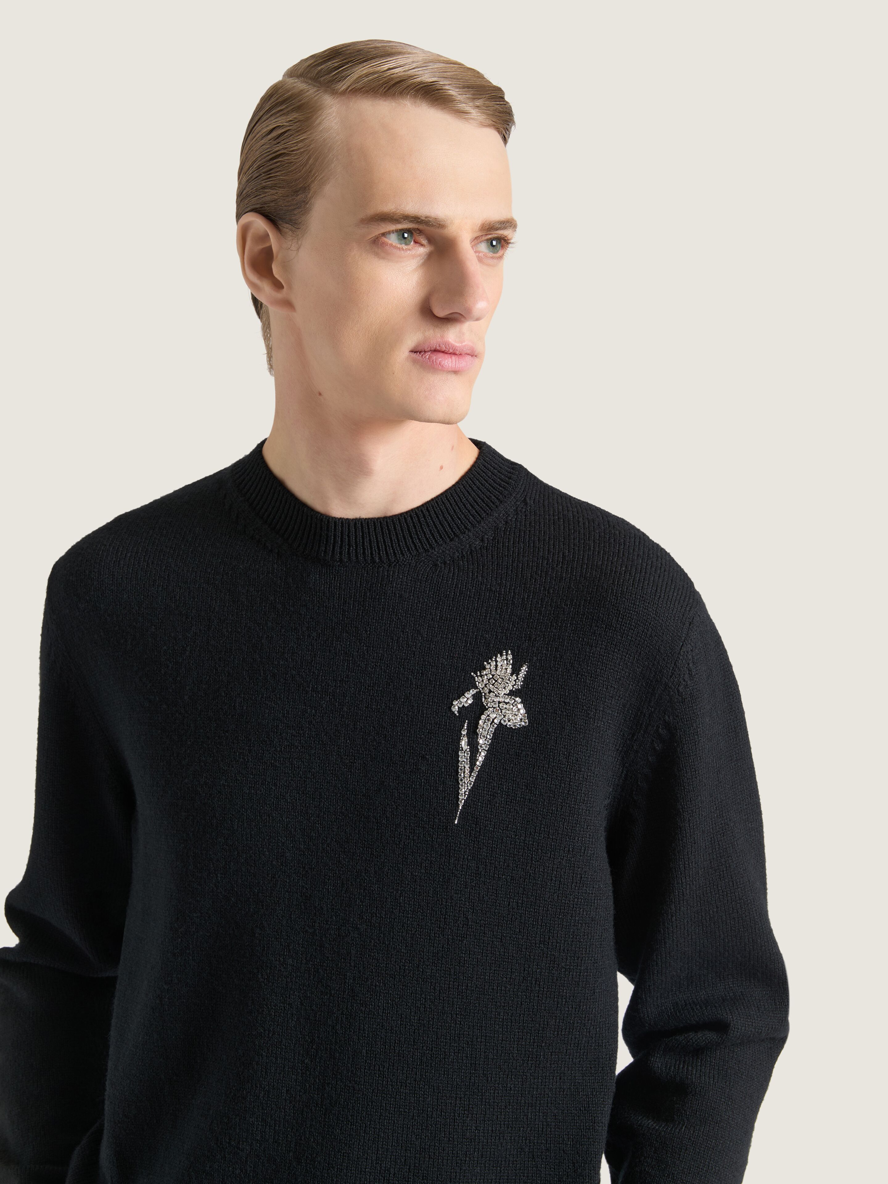Sweater in wool knit with crystal embroidery in - black | Givenchy US