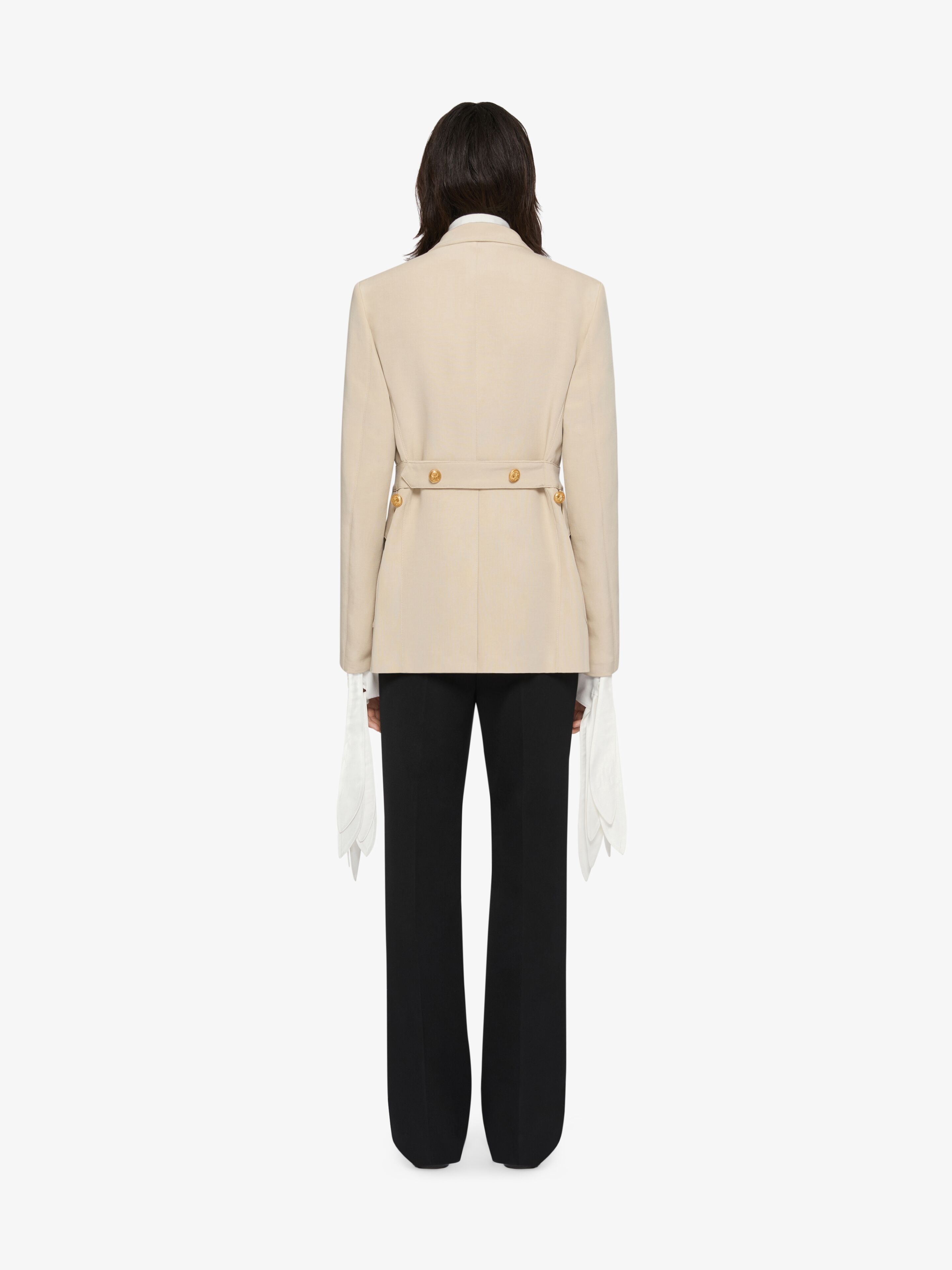 Military jacket in silk and cotton in - light beige