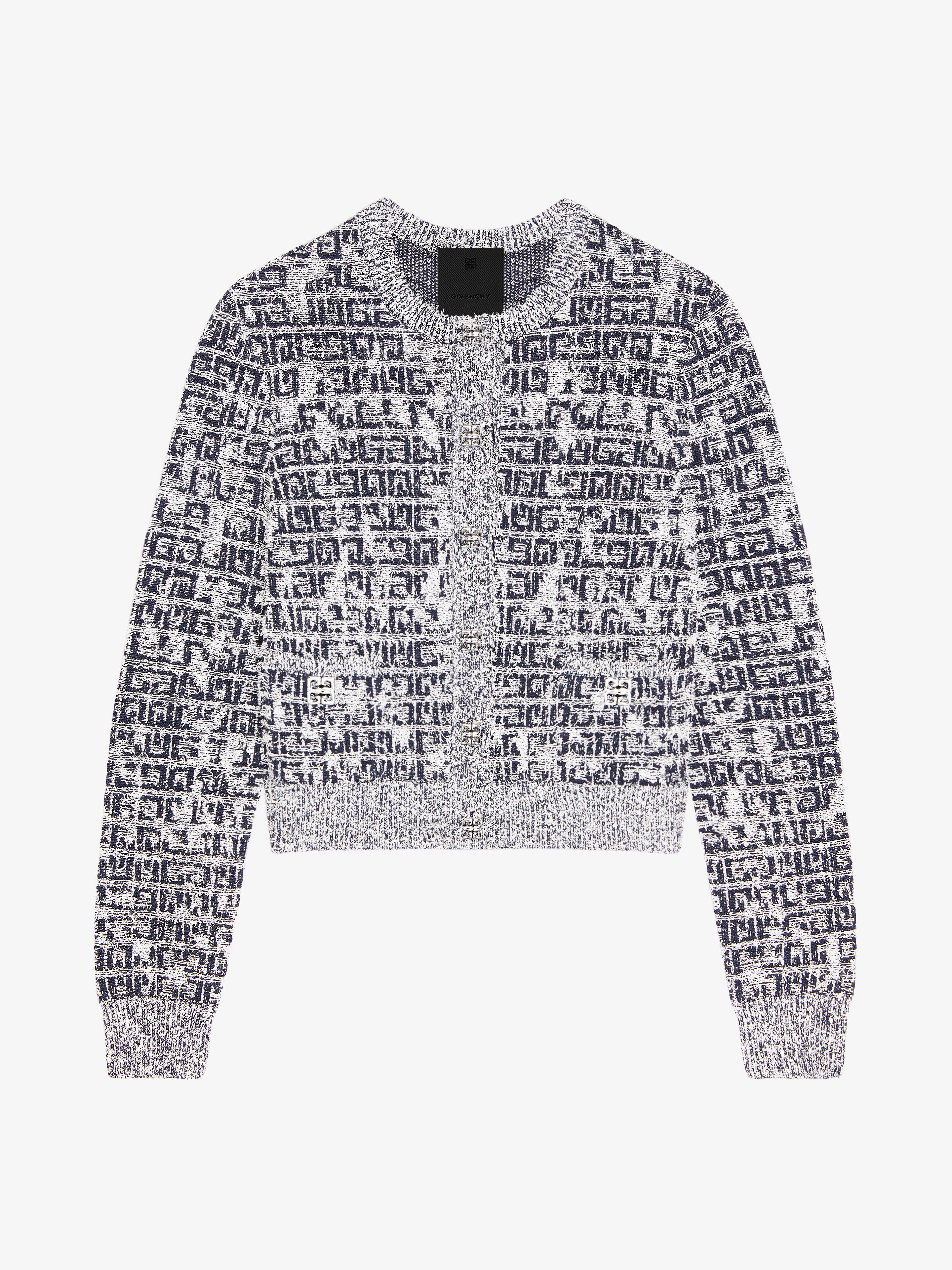 Givenchy Cardigan In 4g Tweed With 4g Detail In Blue