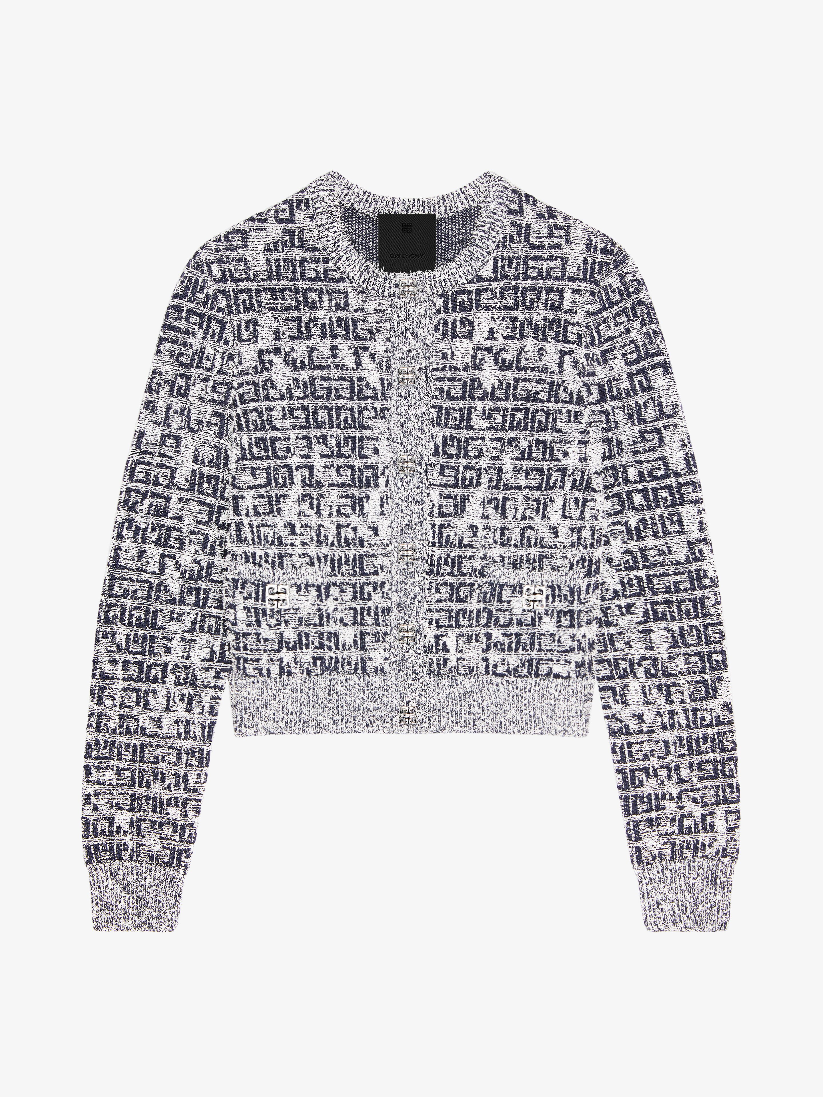 Shop Givenchy Cardigan In 4g Tweed With 4g Liquid Detail In Blue