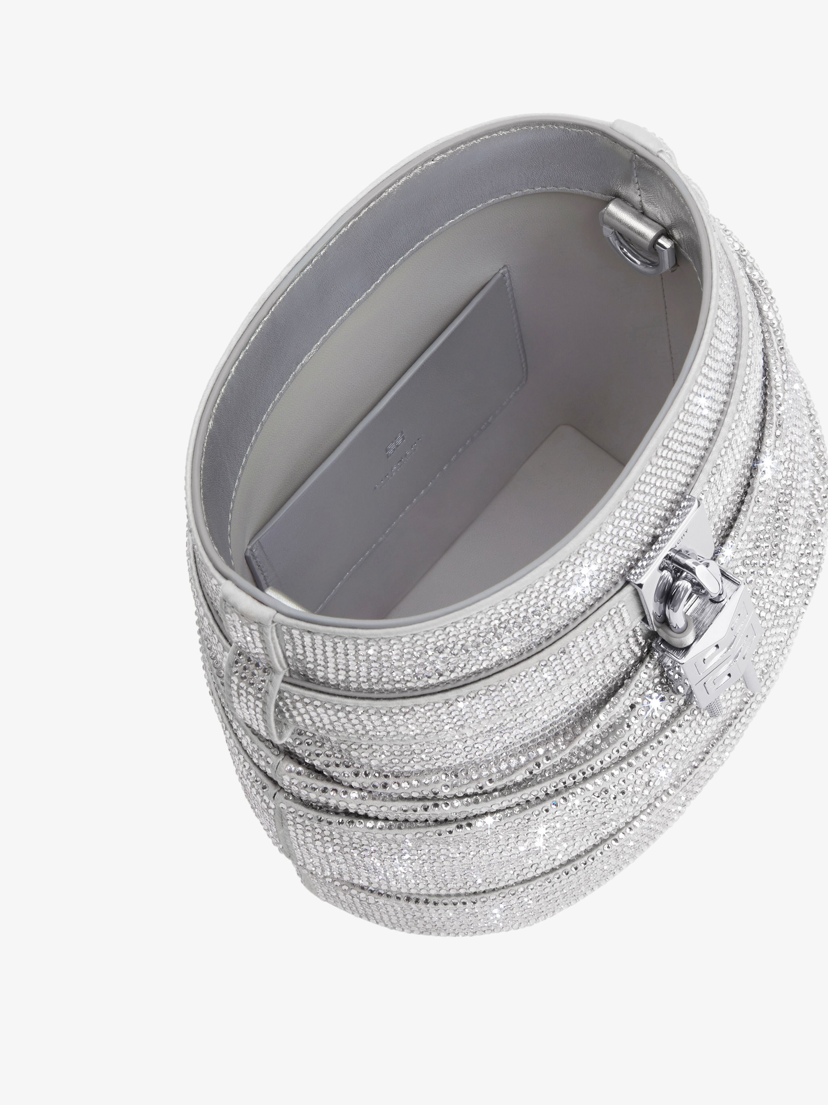 Shark Lock bucket bag in satin with strass in - light