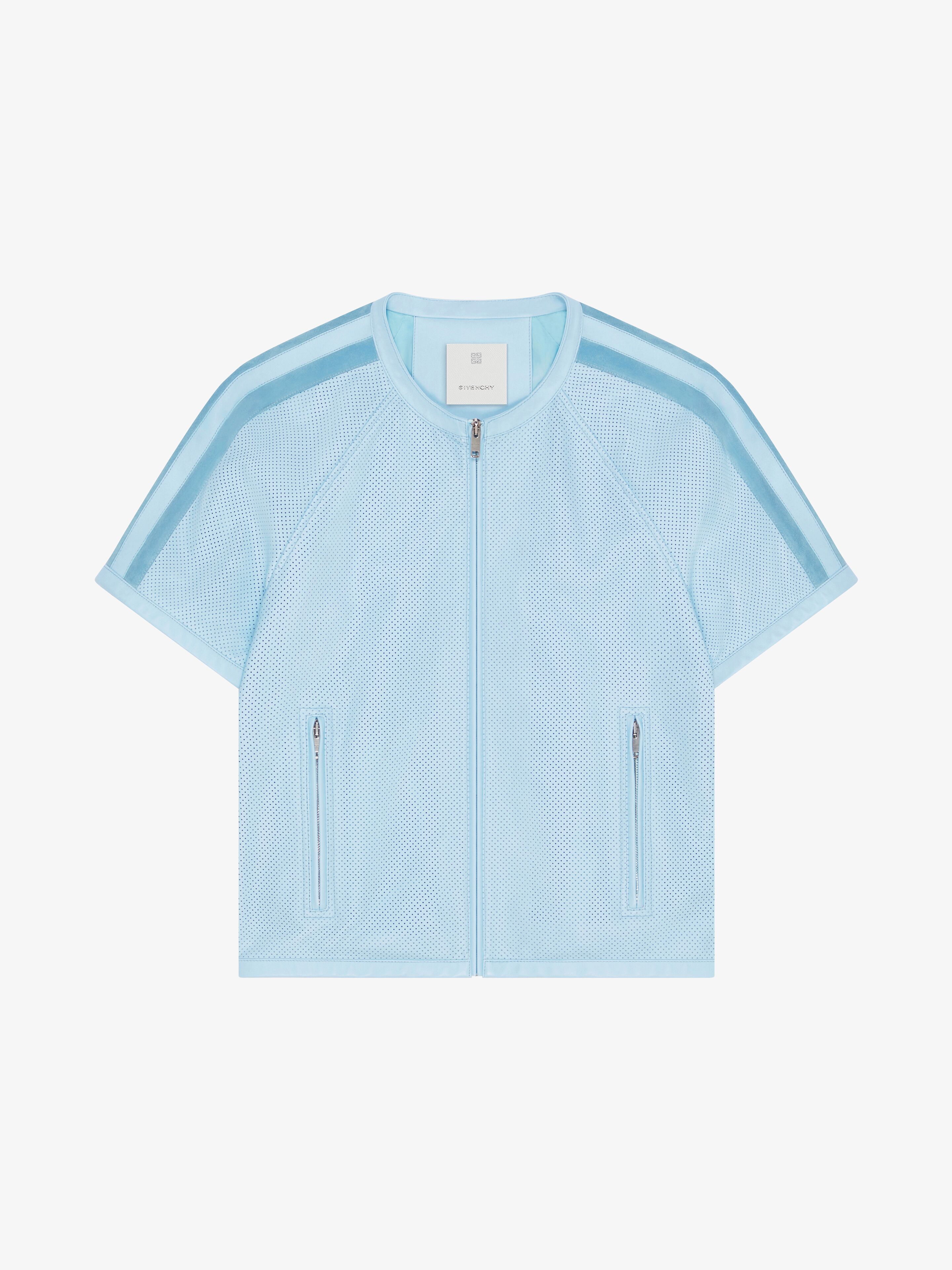 Shop Givenchy Jacket In Perforated Leather In Sky Blue
