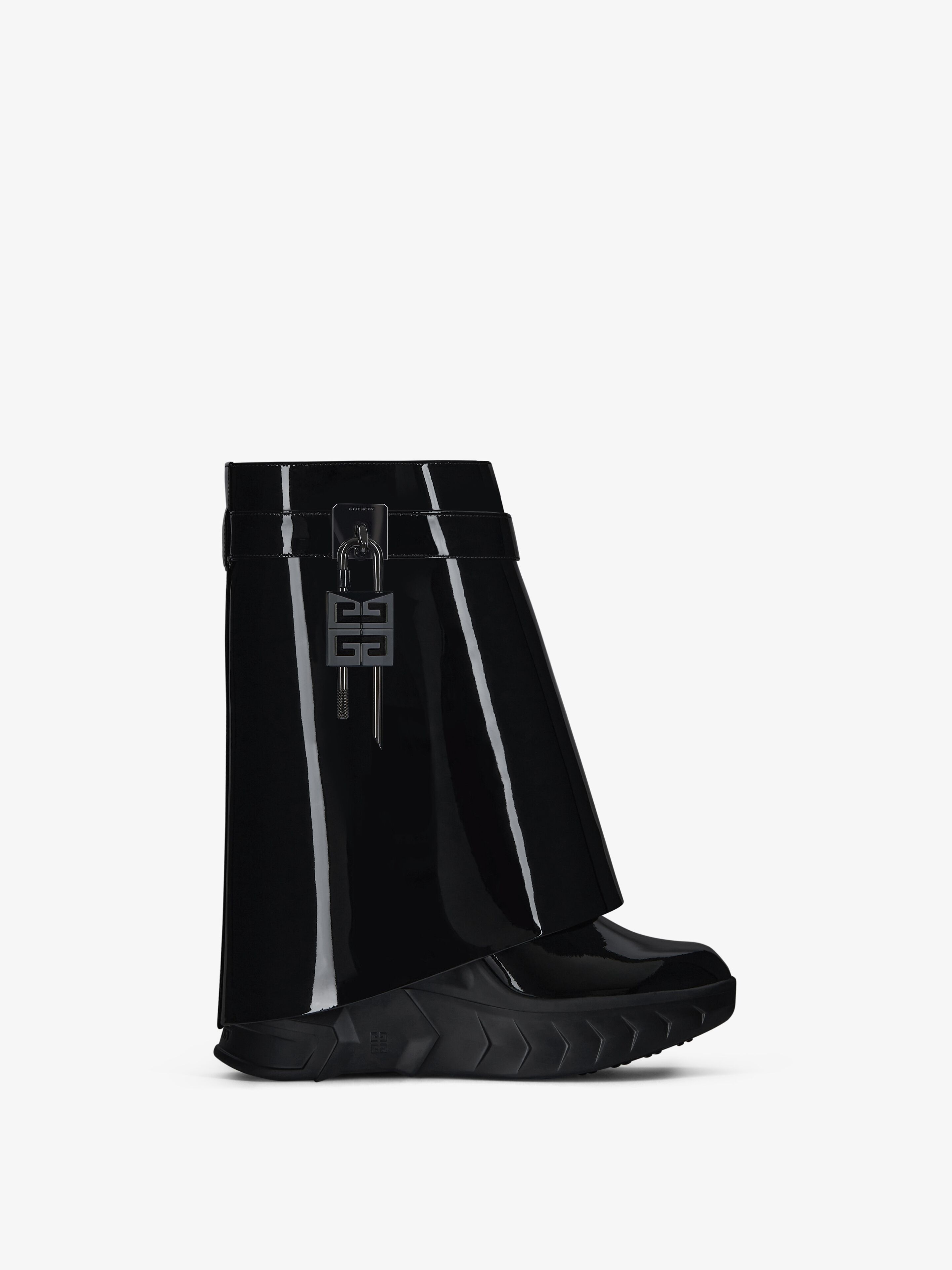 Shop Givenchy Shark Lock Biker Ankle Boots In Patent Leather In Black