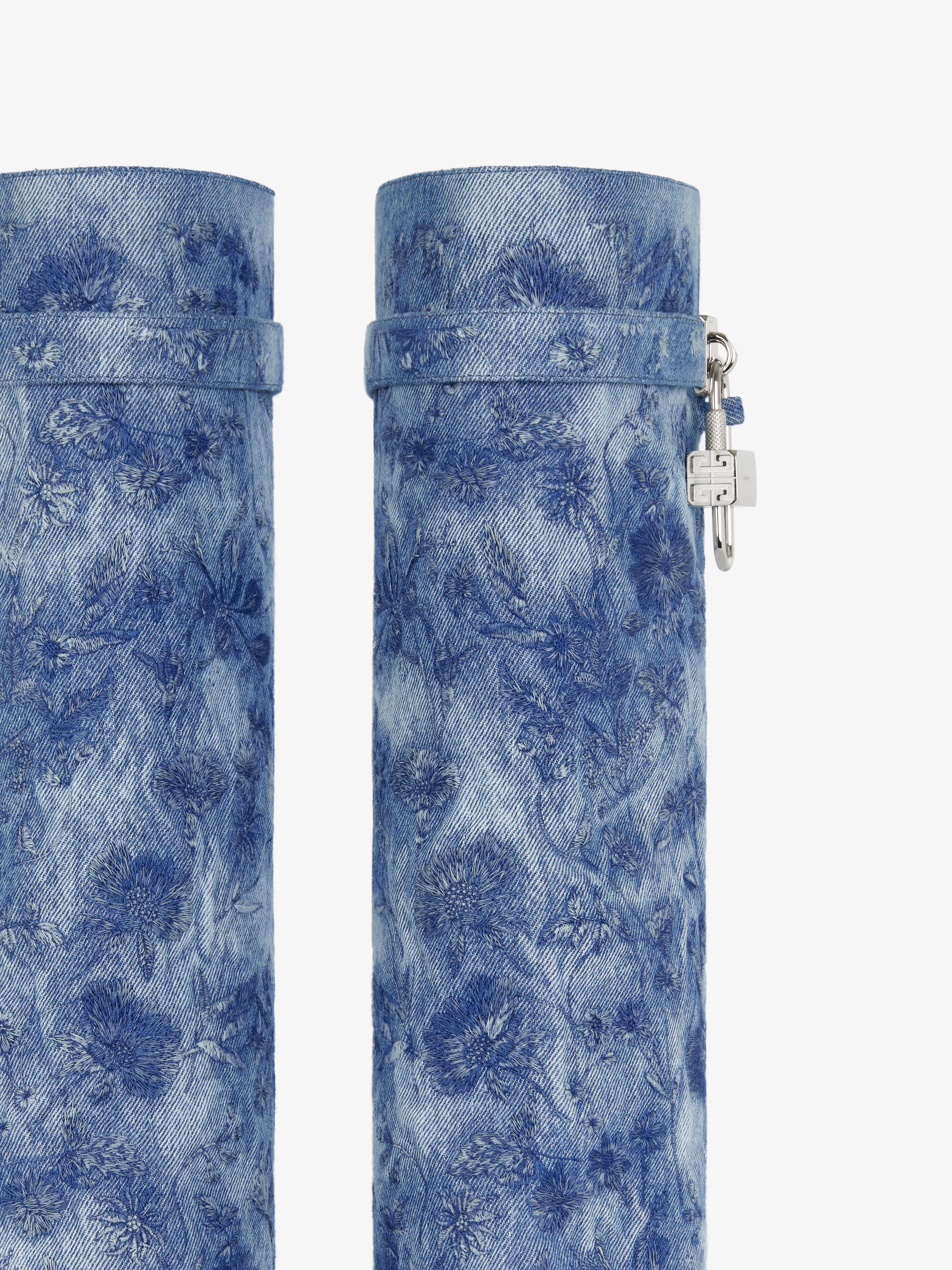 Shark Lock boots in denim with floral embroidery in - medium
