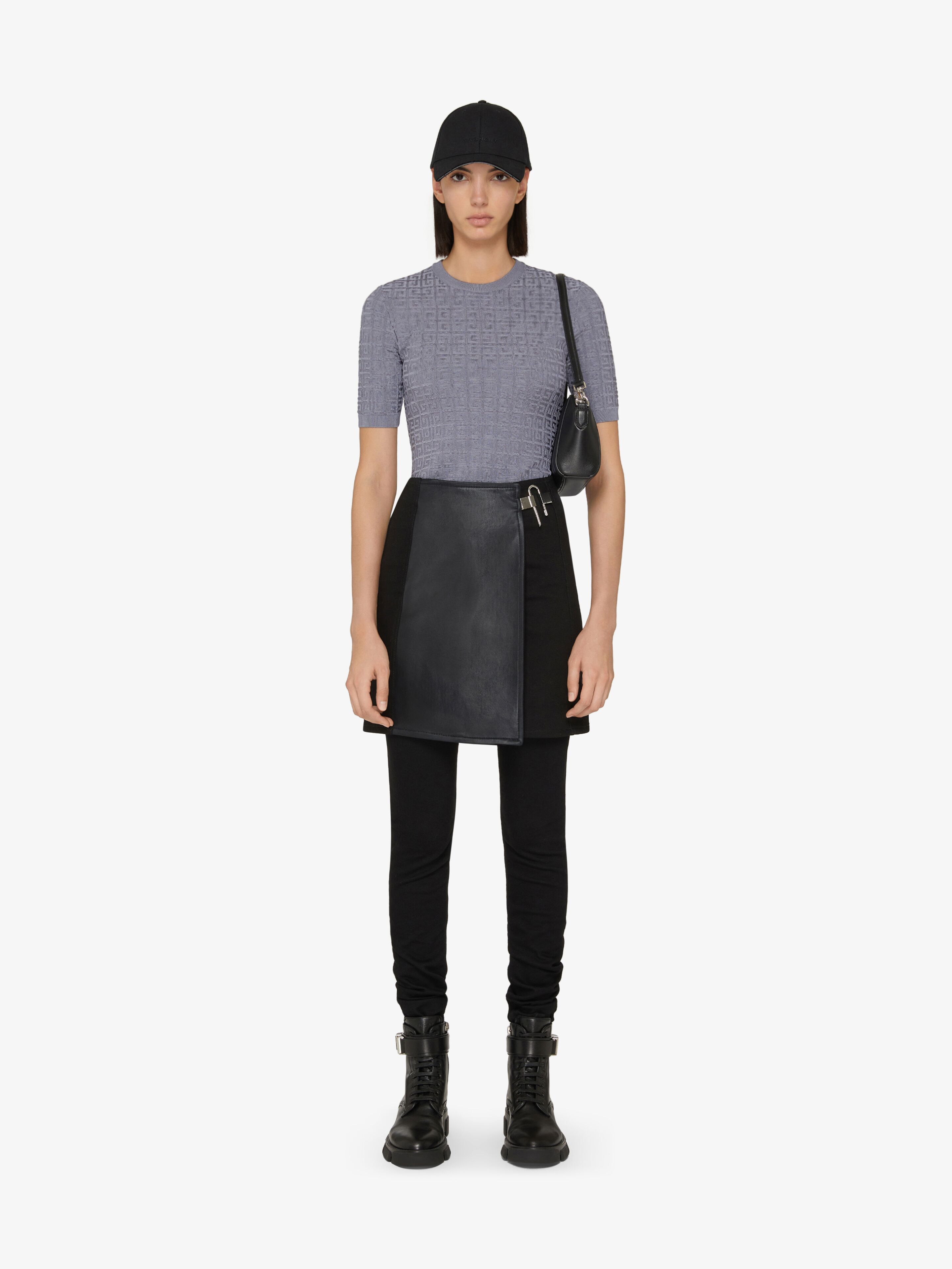 Mini skirt in denim and satin with padlock