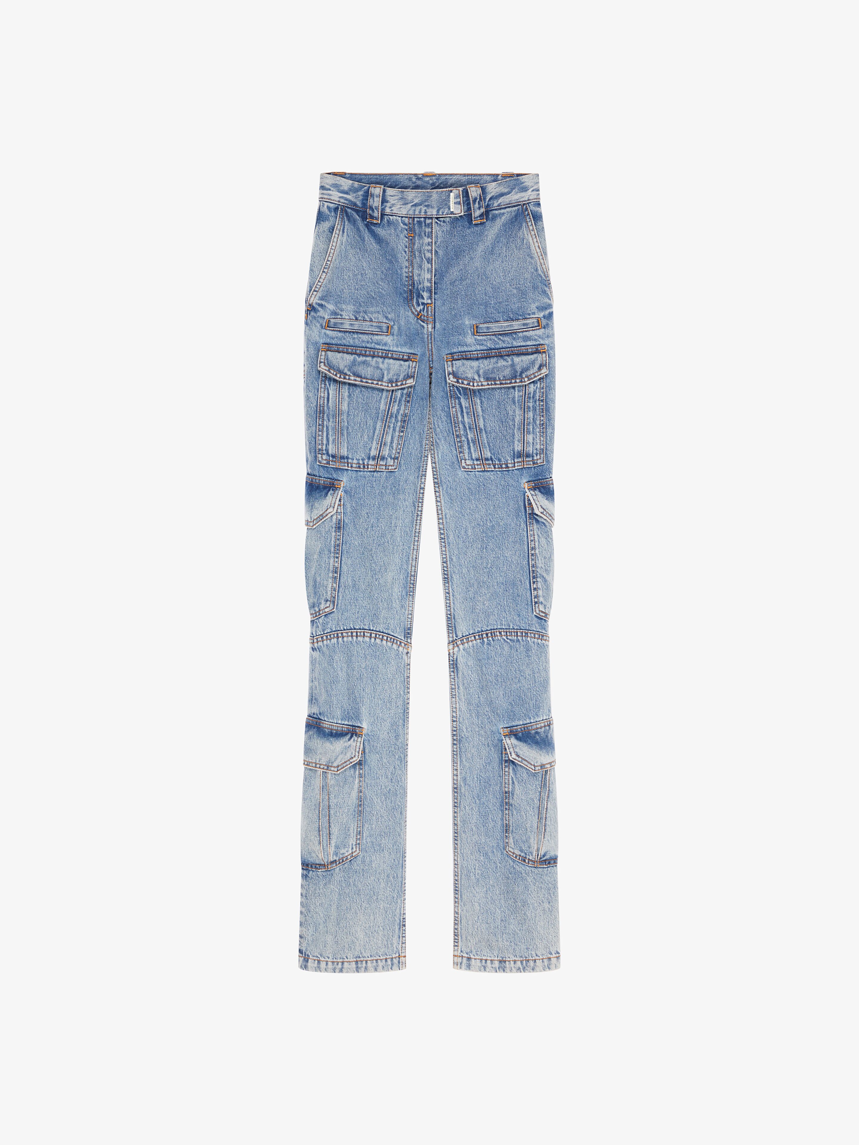 Shop Givenchy Boot Cut Cargo Pants In Denim In Light Blue