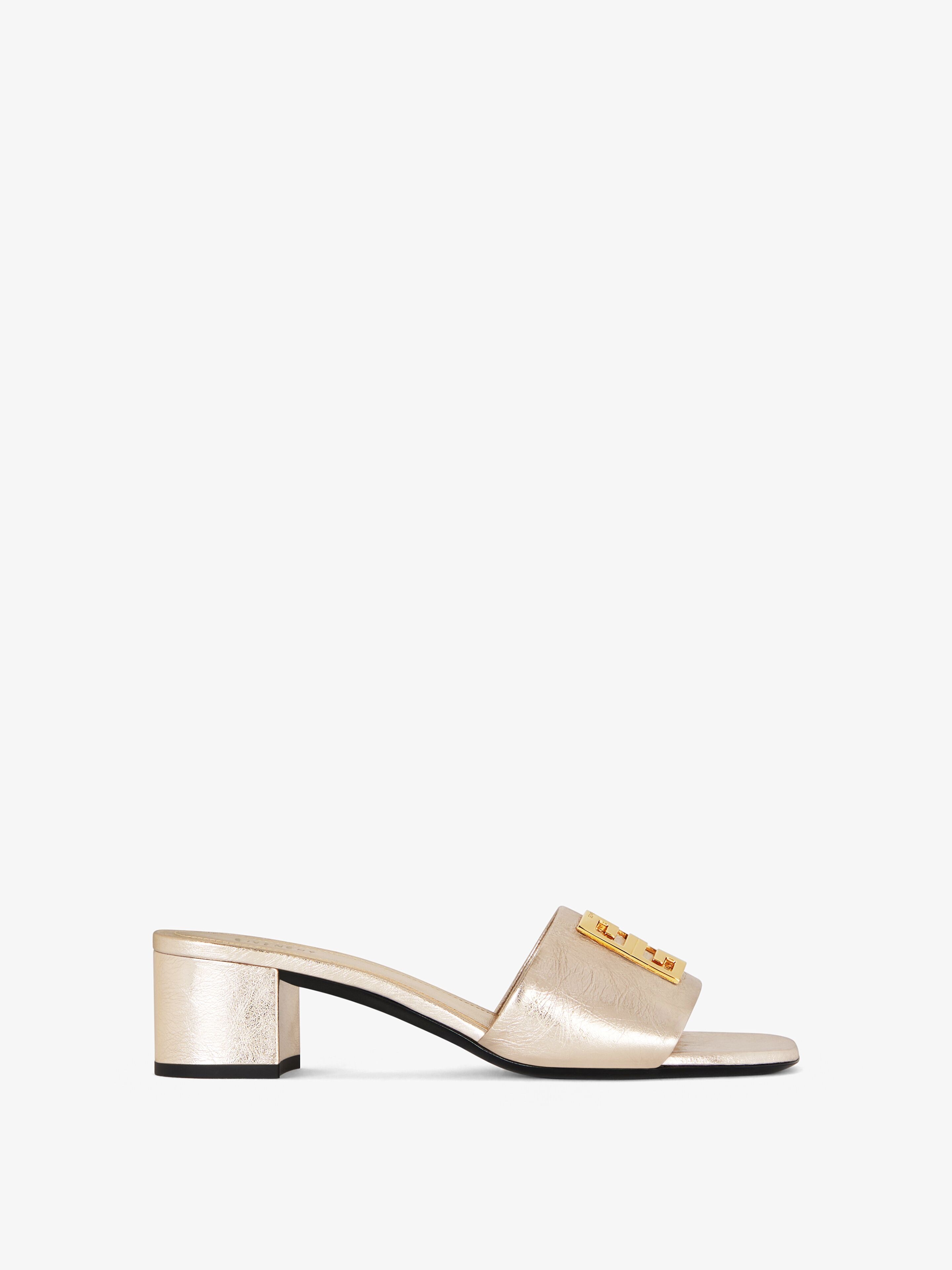 Shop Givenchy 4g Mules In Laminated Leather In Dusty Gold