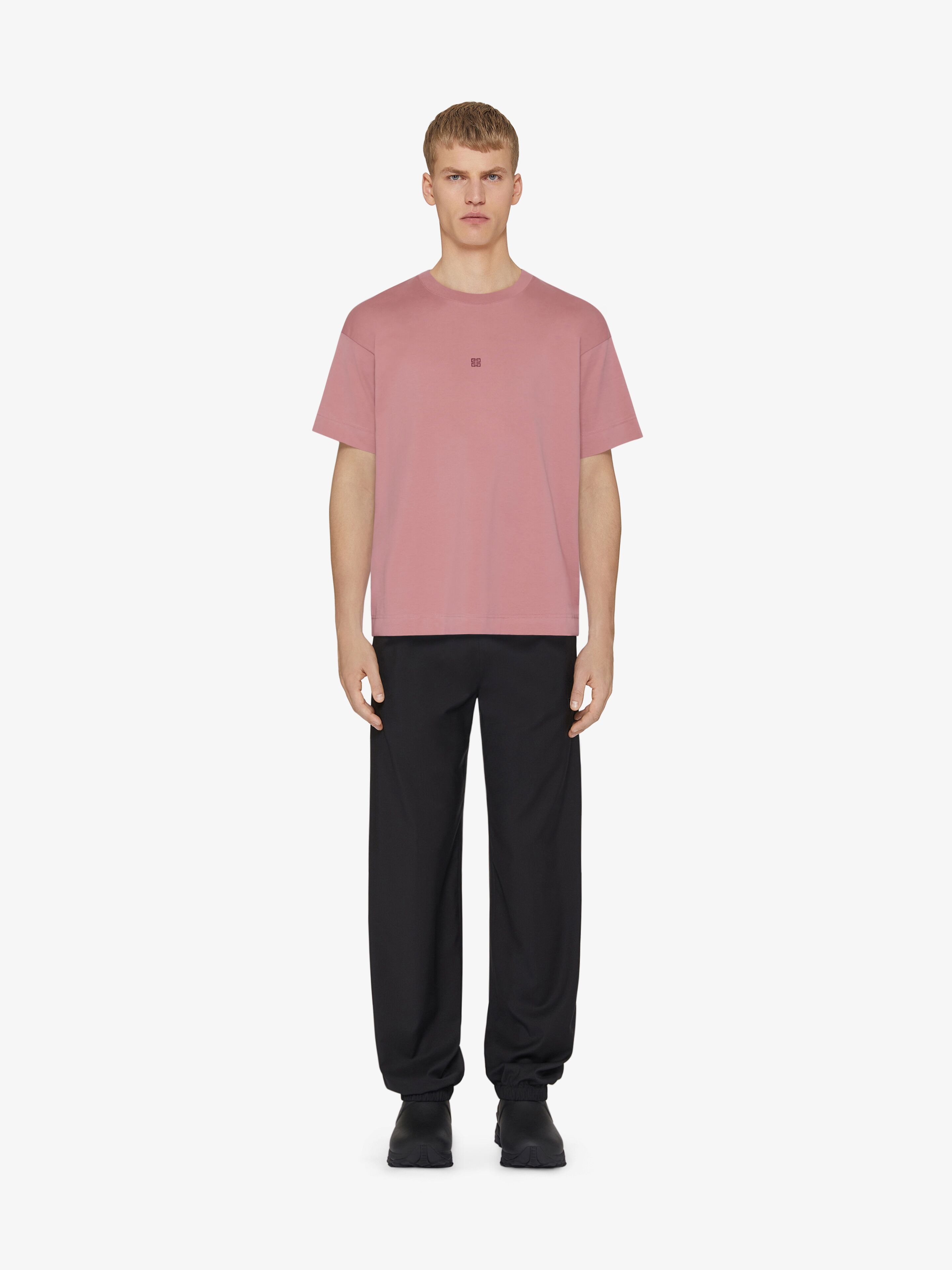 Slim fit t-shirt in cotton with 4G embroidery in - old pink