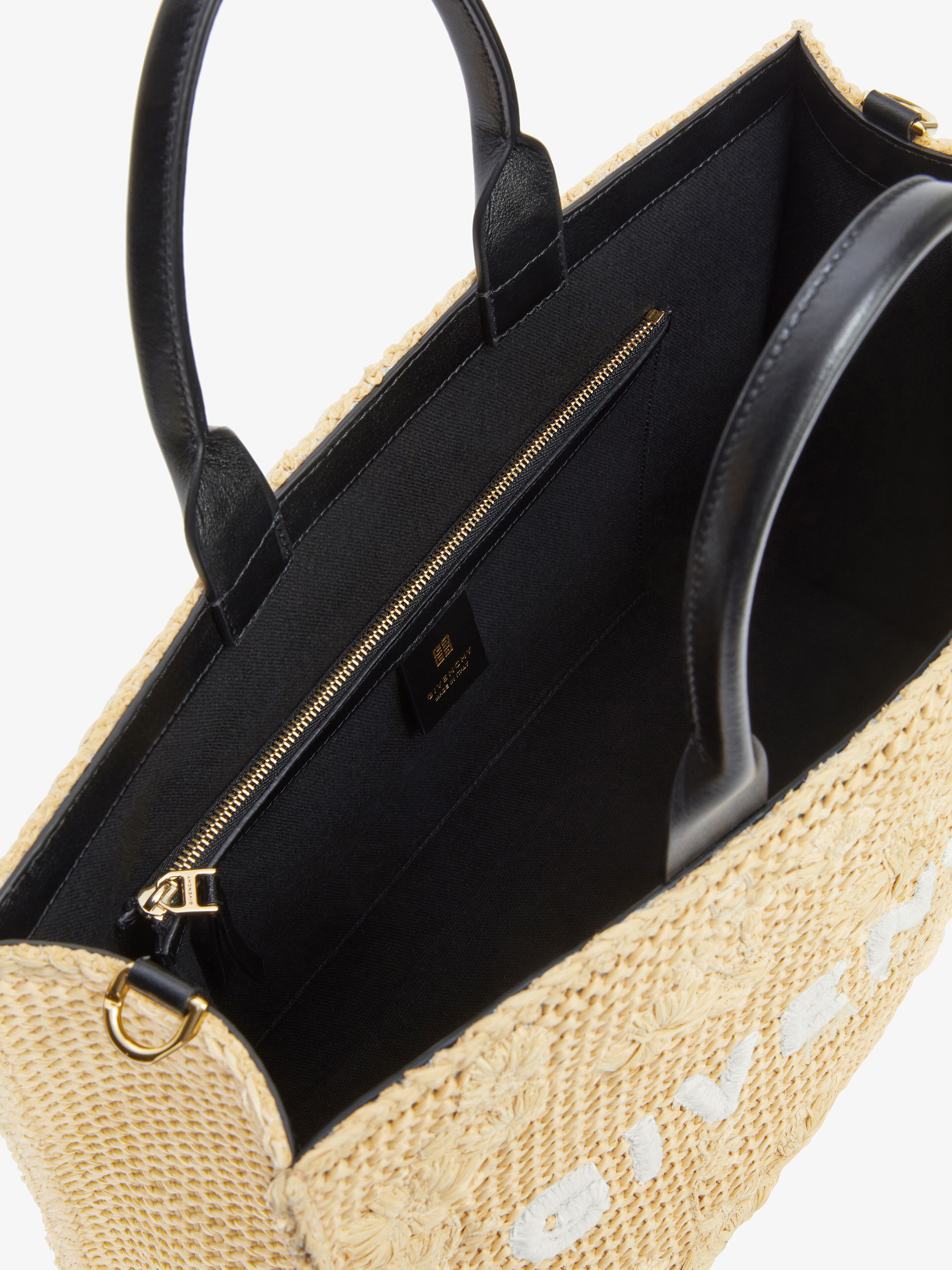 Medium G-Tote bag in raffia with floral embroidery in Medium G-Tote bag in raffia with floral embroidery in