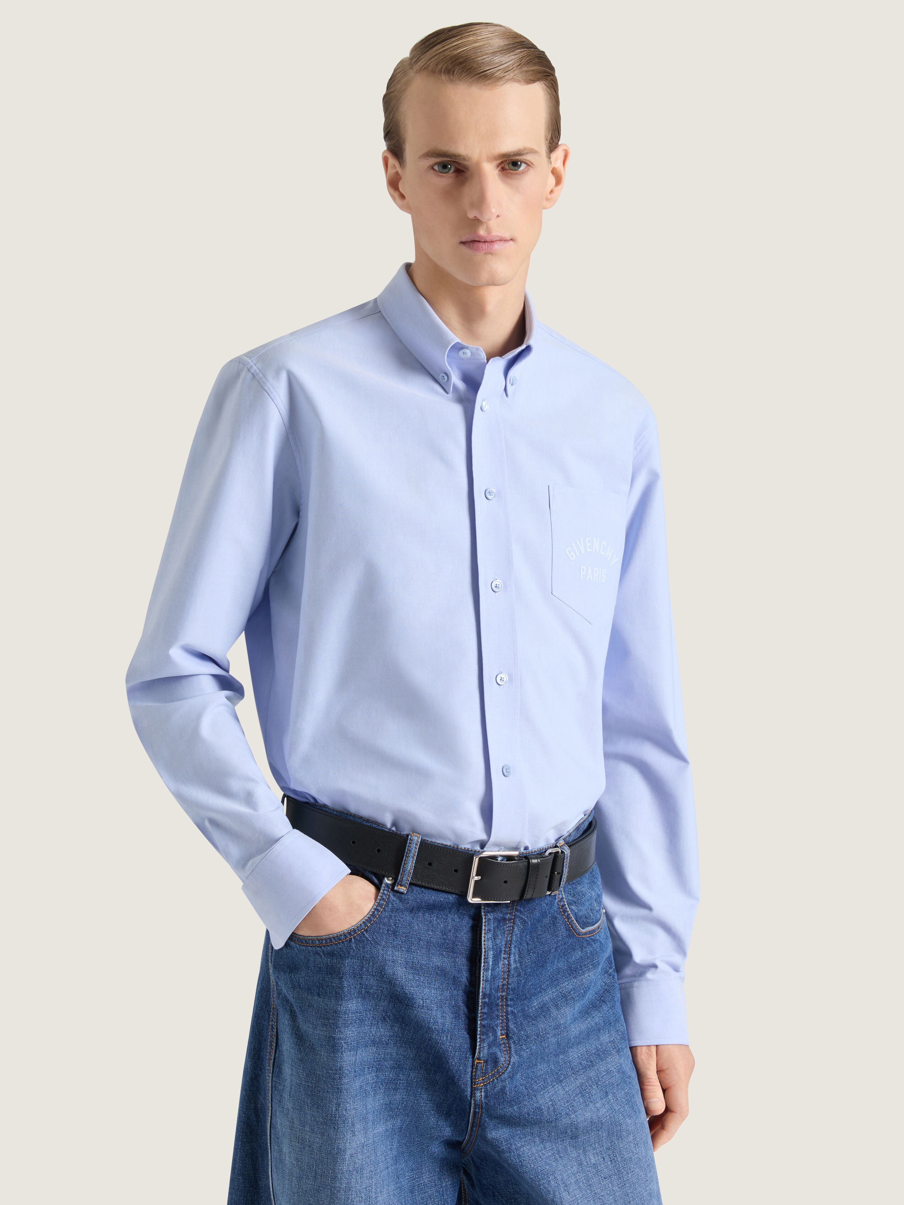 Shirt in cotton oxford with GIVENCHY Paris embroidery | Givenchy