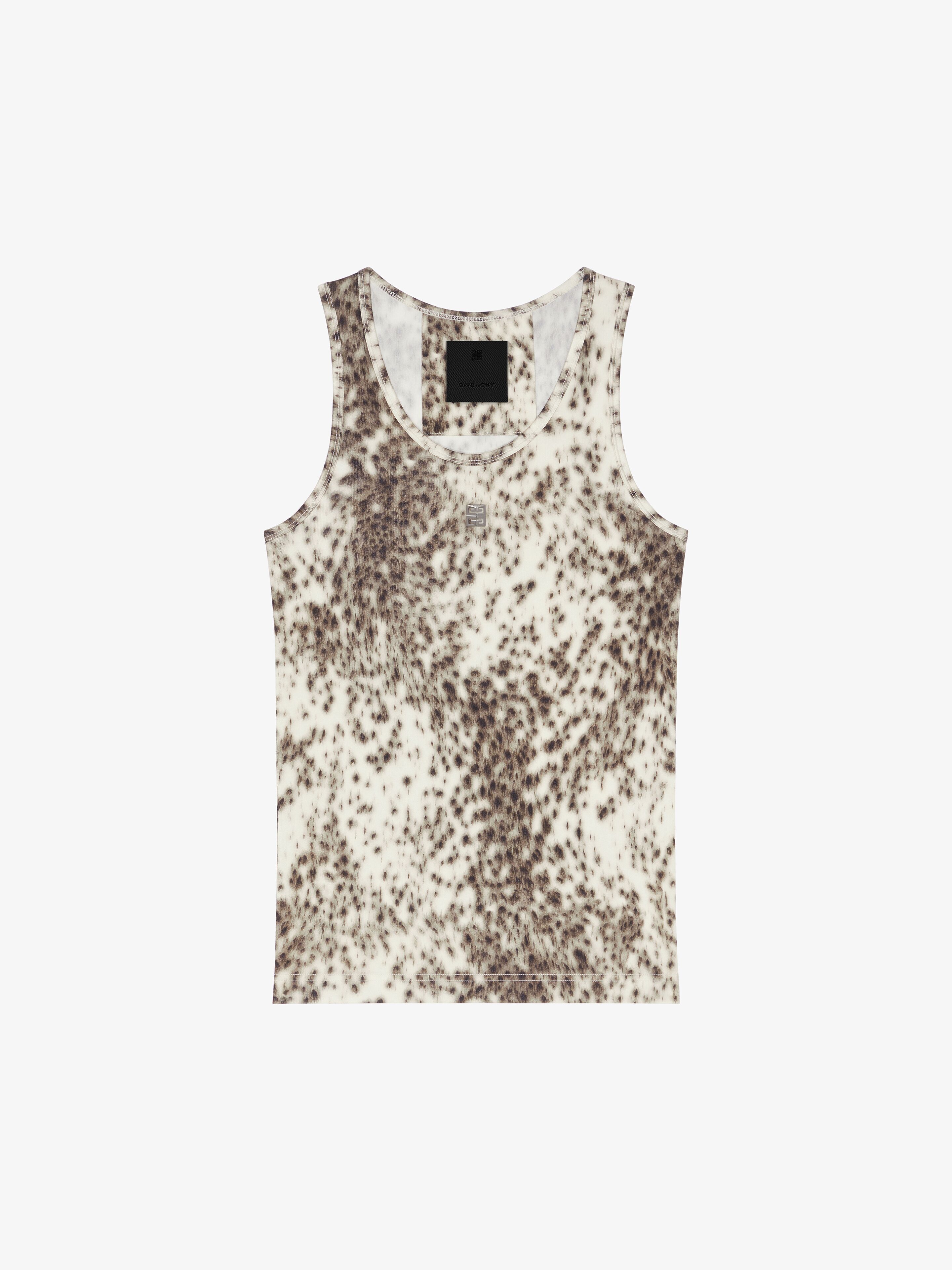 Shop Givenchy Slim Fit Tank Top In Jersey With Snow Leopard Print In Natural/brown