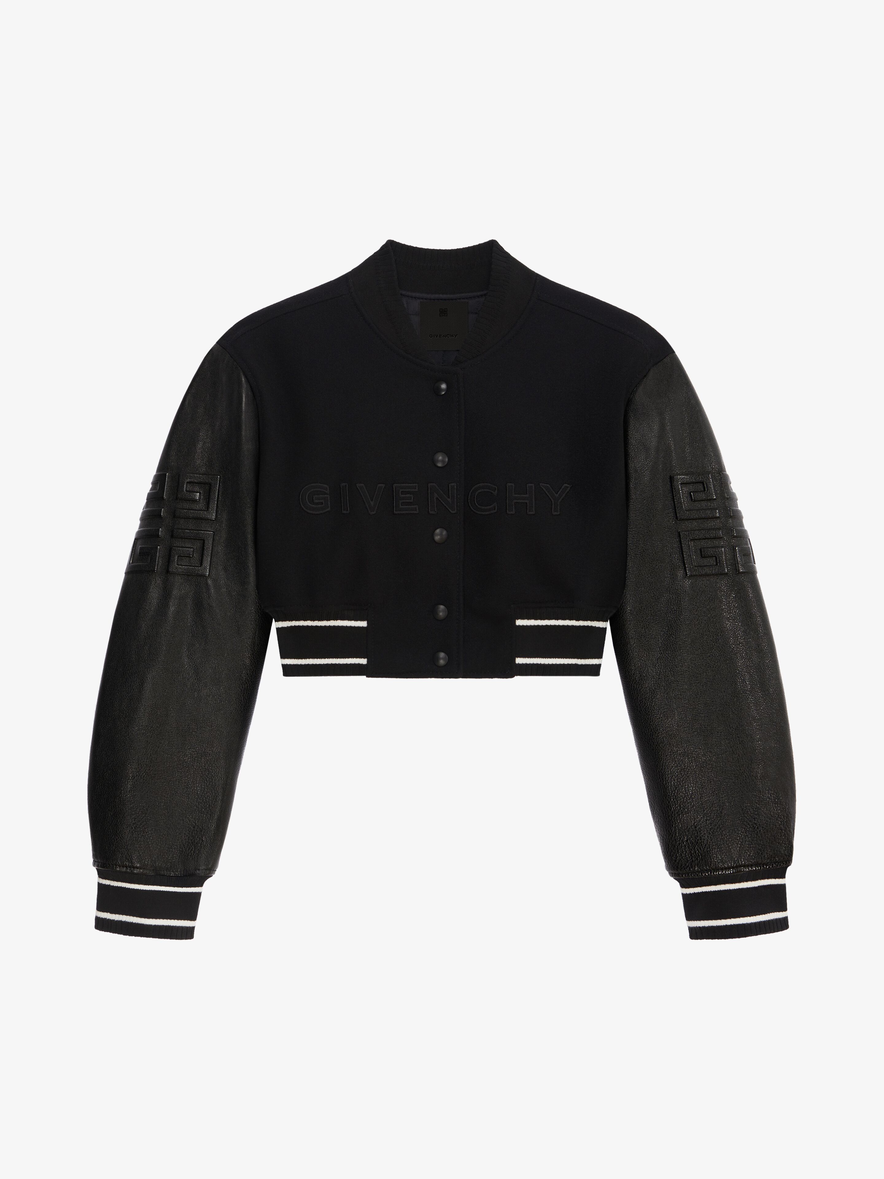 Shop Givenchy Cropped Varsity Jacket In Wool And Leather In Black/white