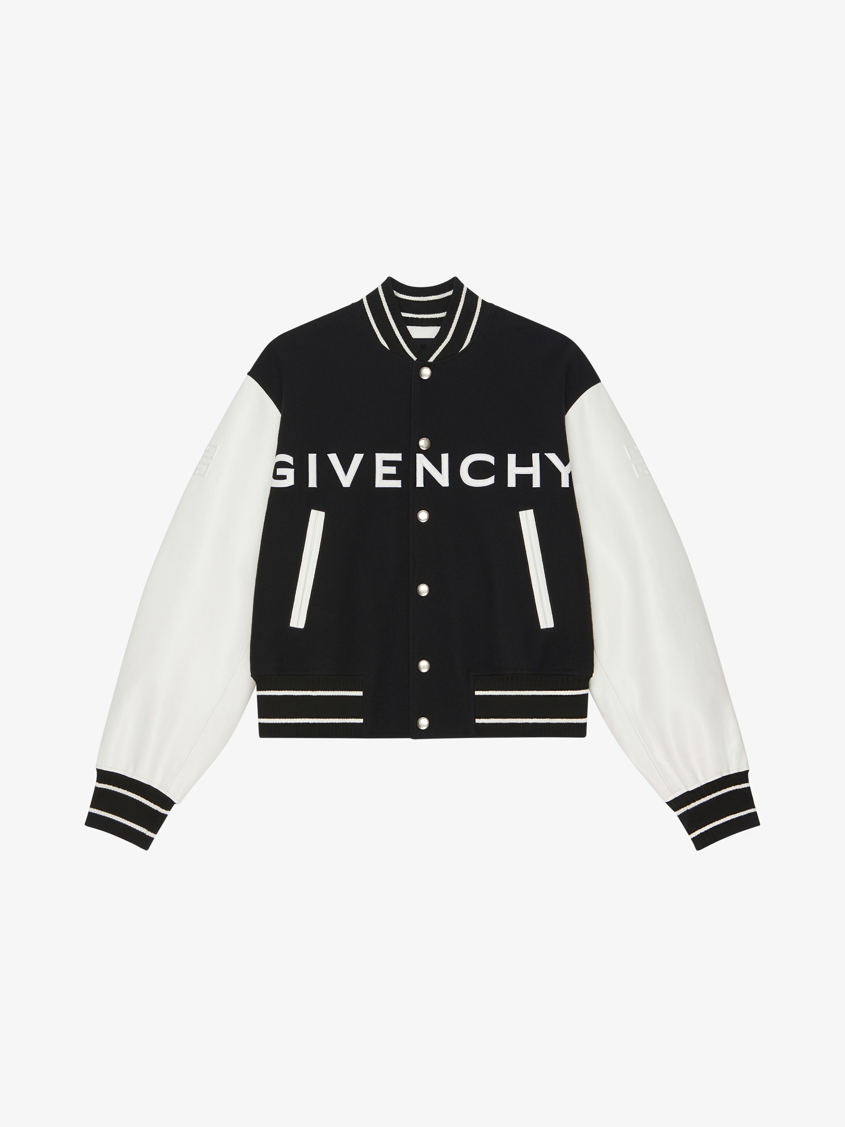 Shop Givenchy Blouson Varsity  En Laine Et Cuir In Black/white