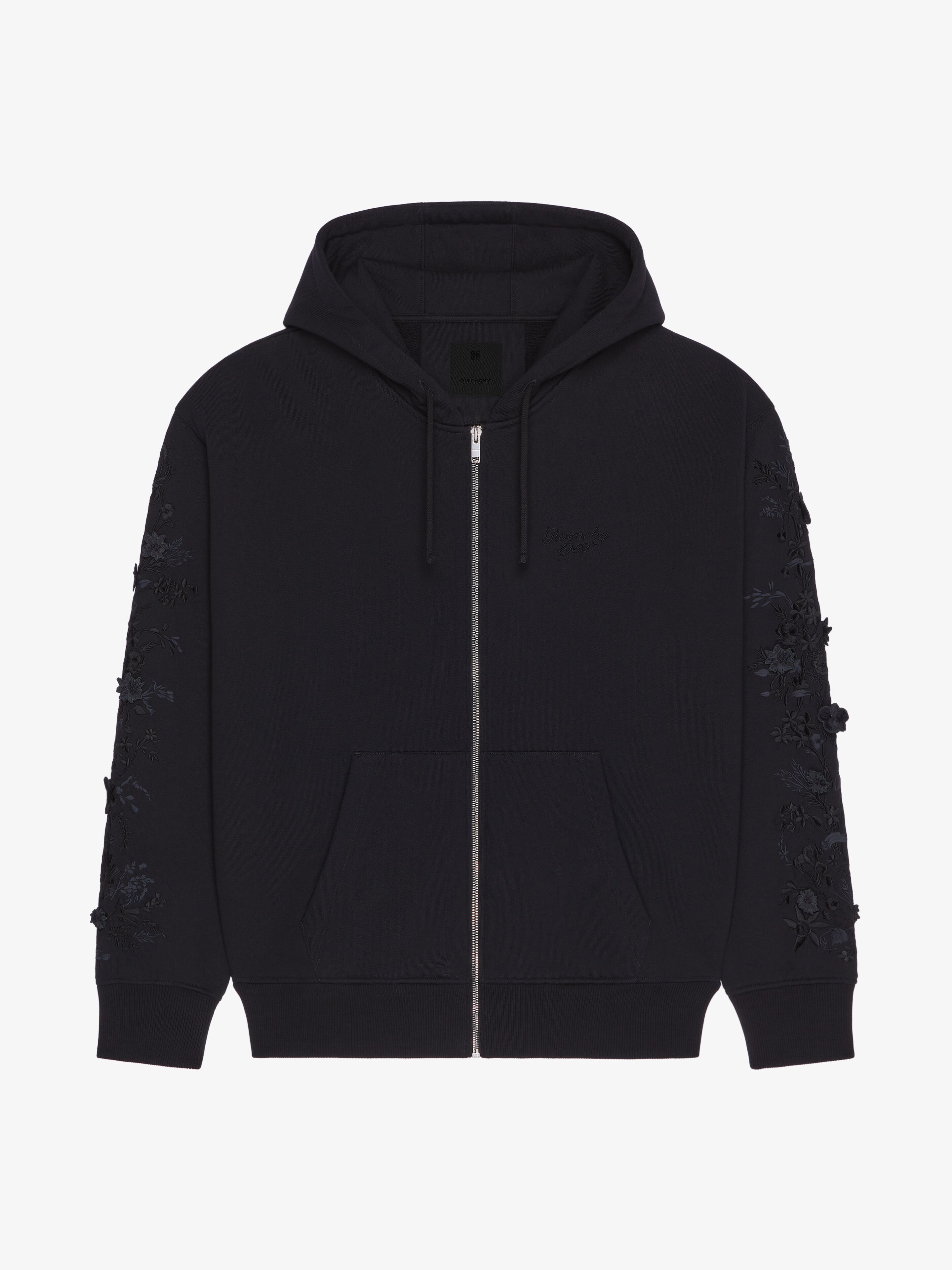 Shop Givenchy Boxy Fit Zipped Hoodie In Fleece With Floral Embroidery