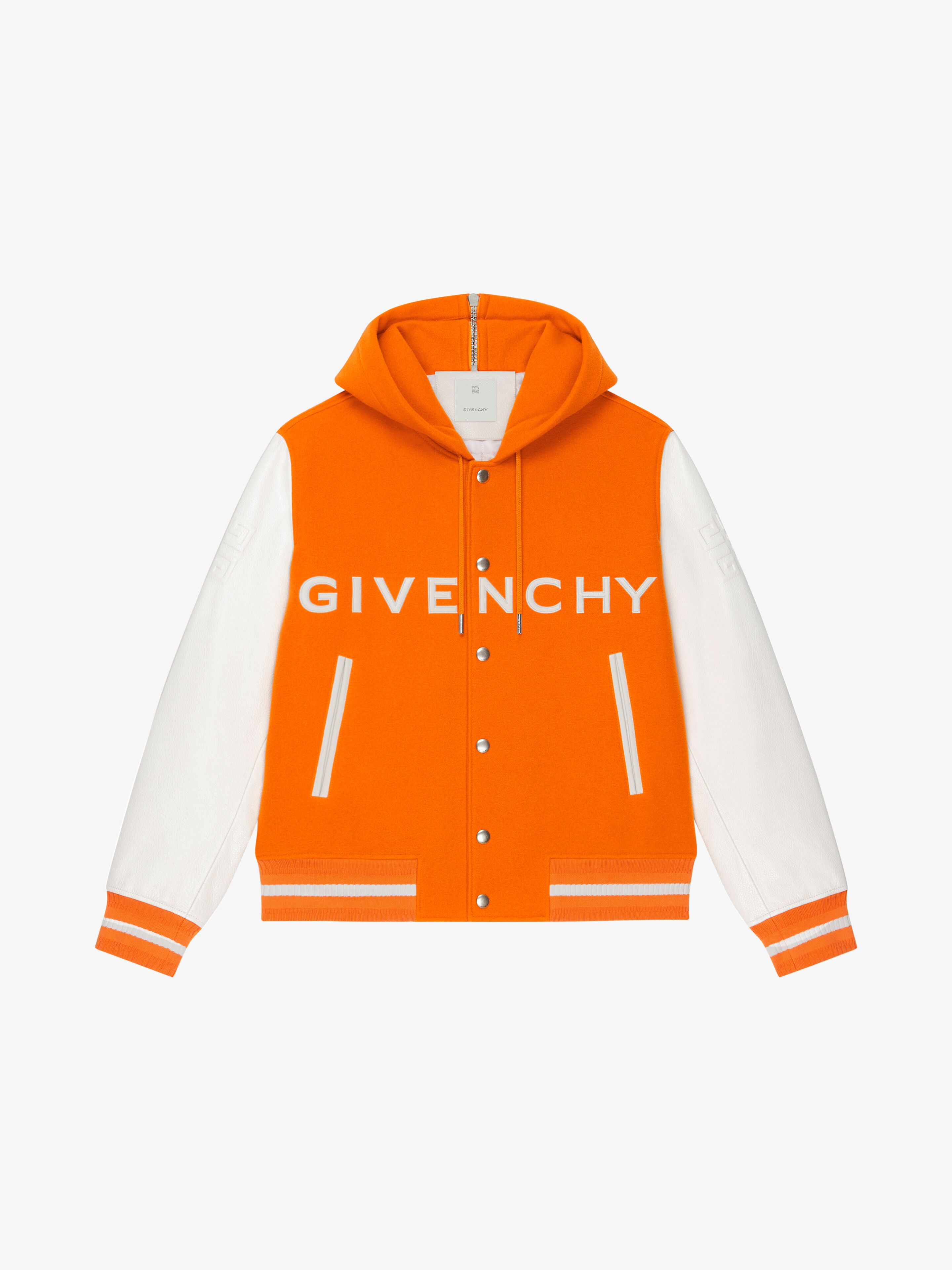 GIVENCHY GIVENCHY HOODED VARSITY JACKET IN WOOL AND LEATHER