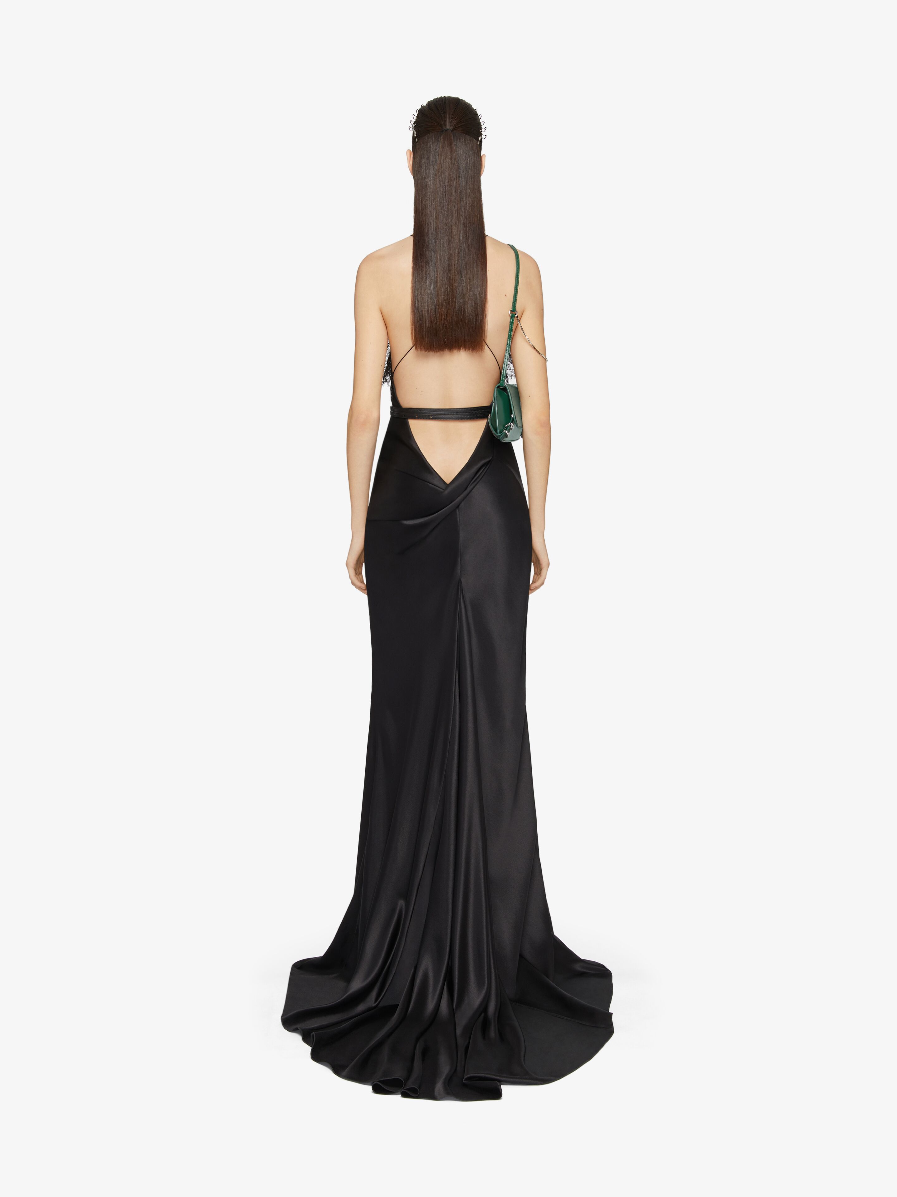 Evening dress in satin with lace in - black | Givenchy US