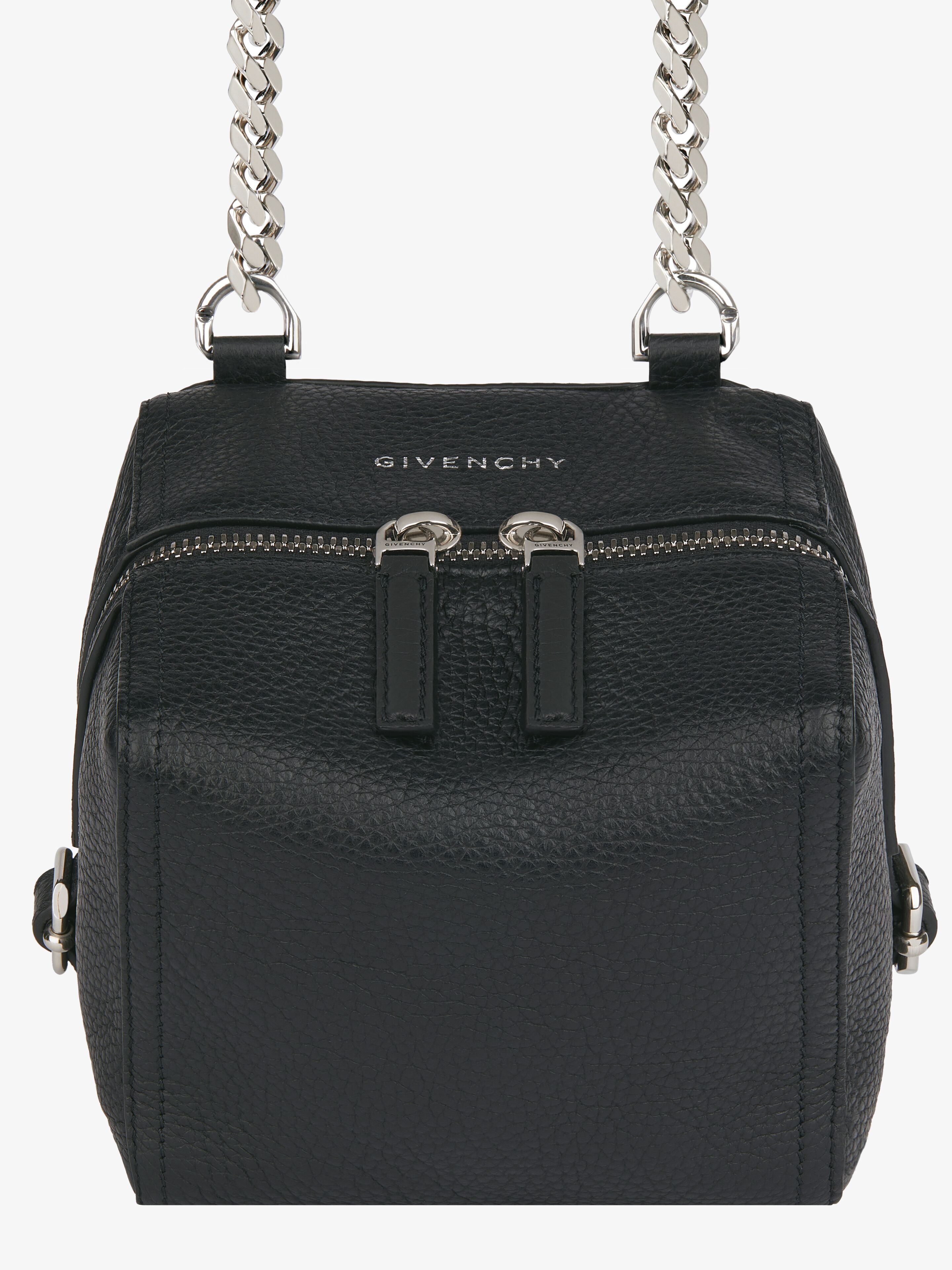 Mini Pandora bag in grained leather with chain - black