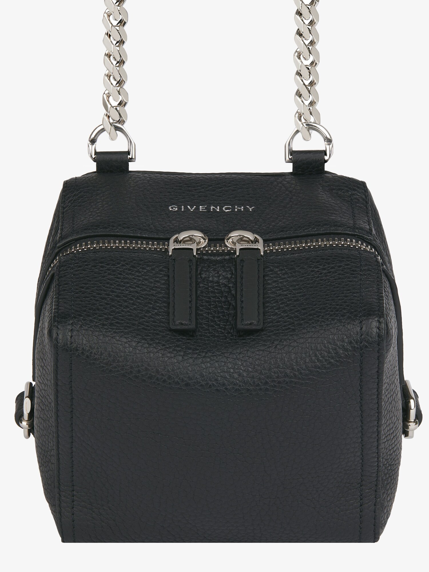 Mini Pandora bag in grained leather with chain in - black  