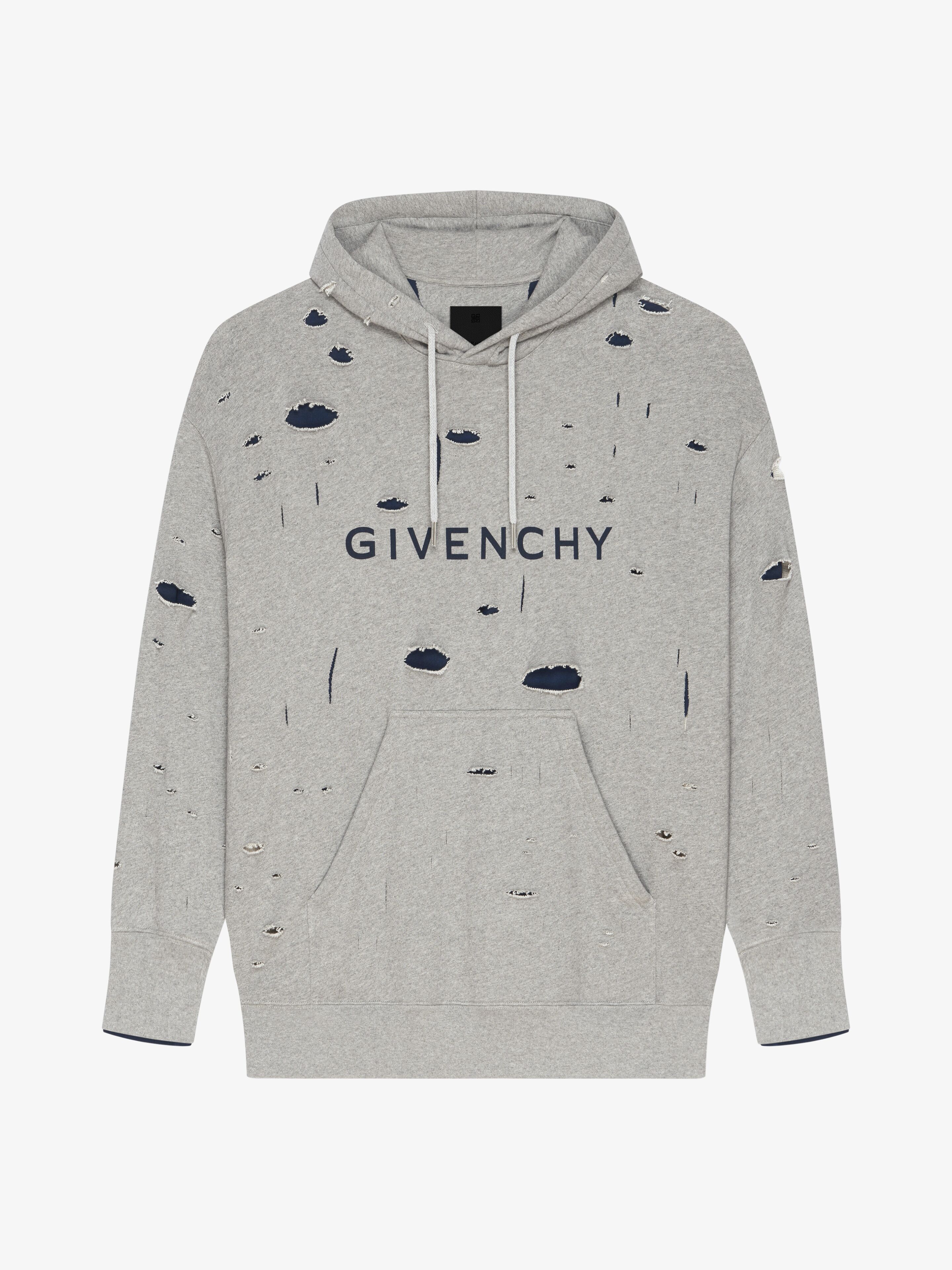 Shop Givenchy Oversized Hoodie In Destroyed Fleece In Grey/blue