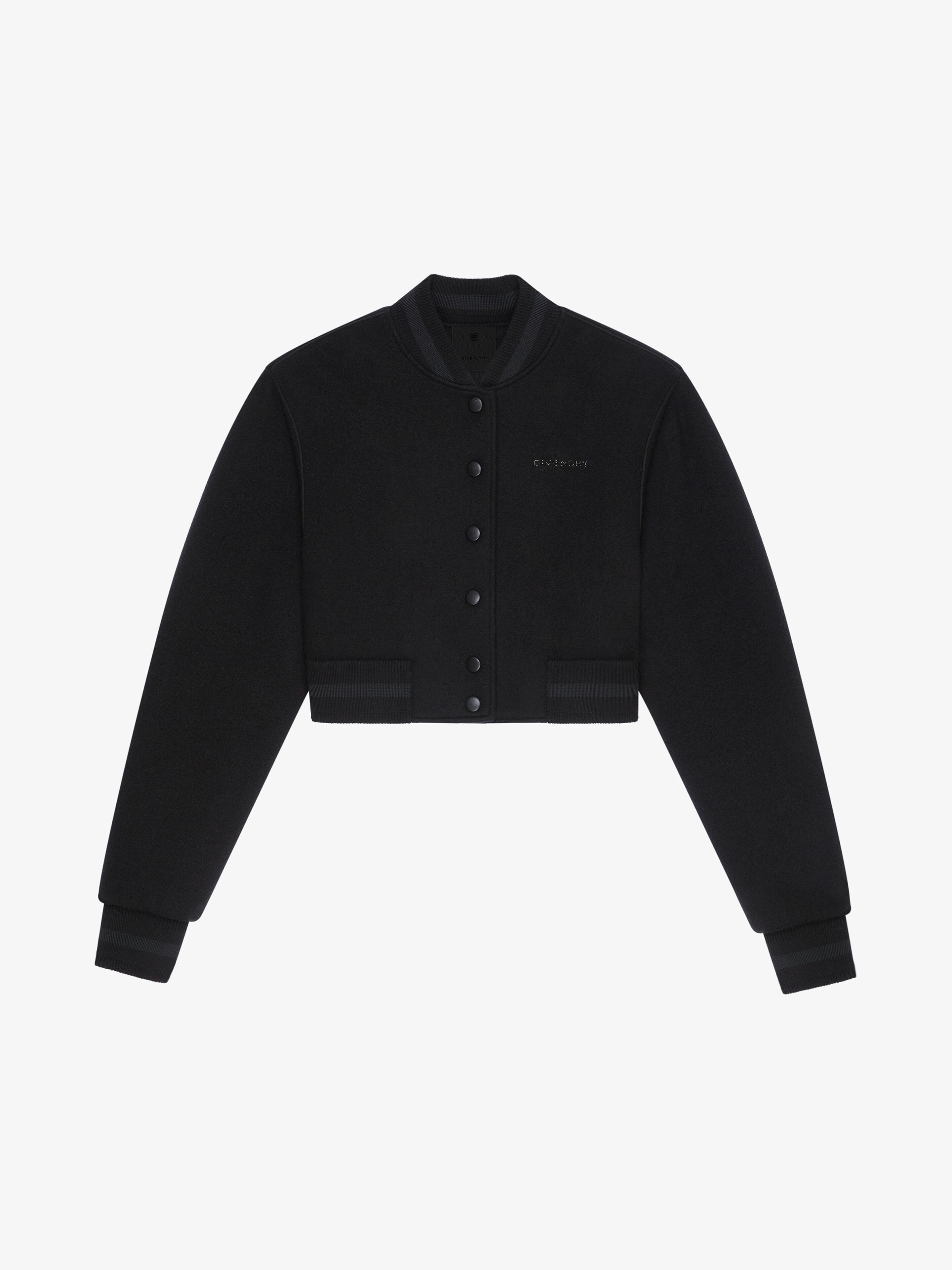 Shop Givenchy Cropped Varsity Jacket In Wool With Rhinestones In Black