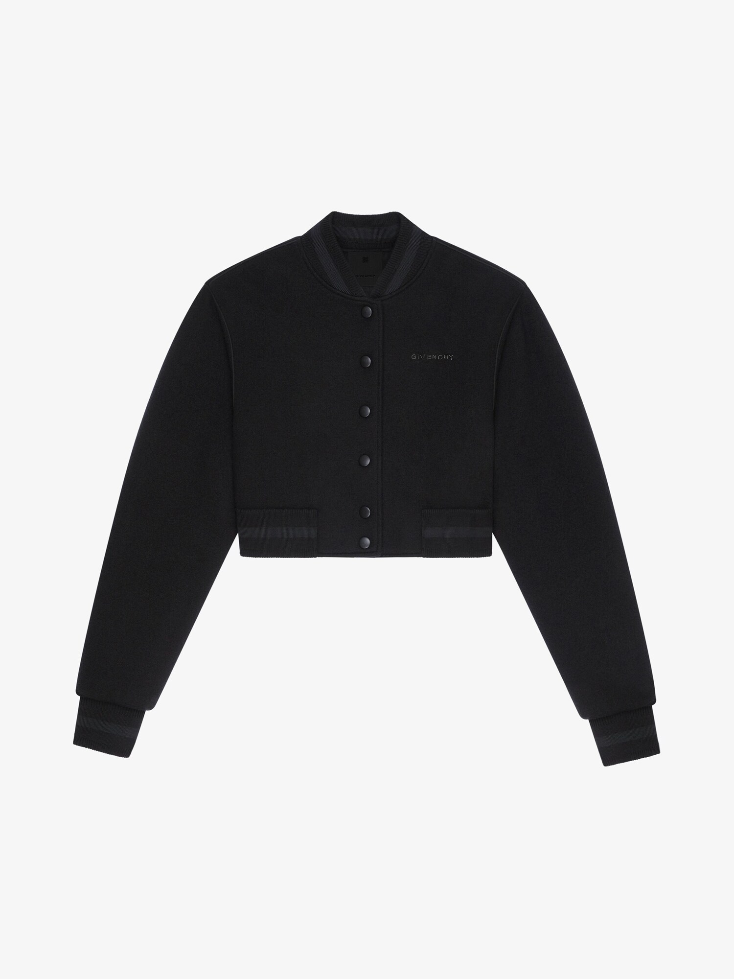 Cropped varsity jacket in wool with rhinestones in black Givenchy US