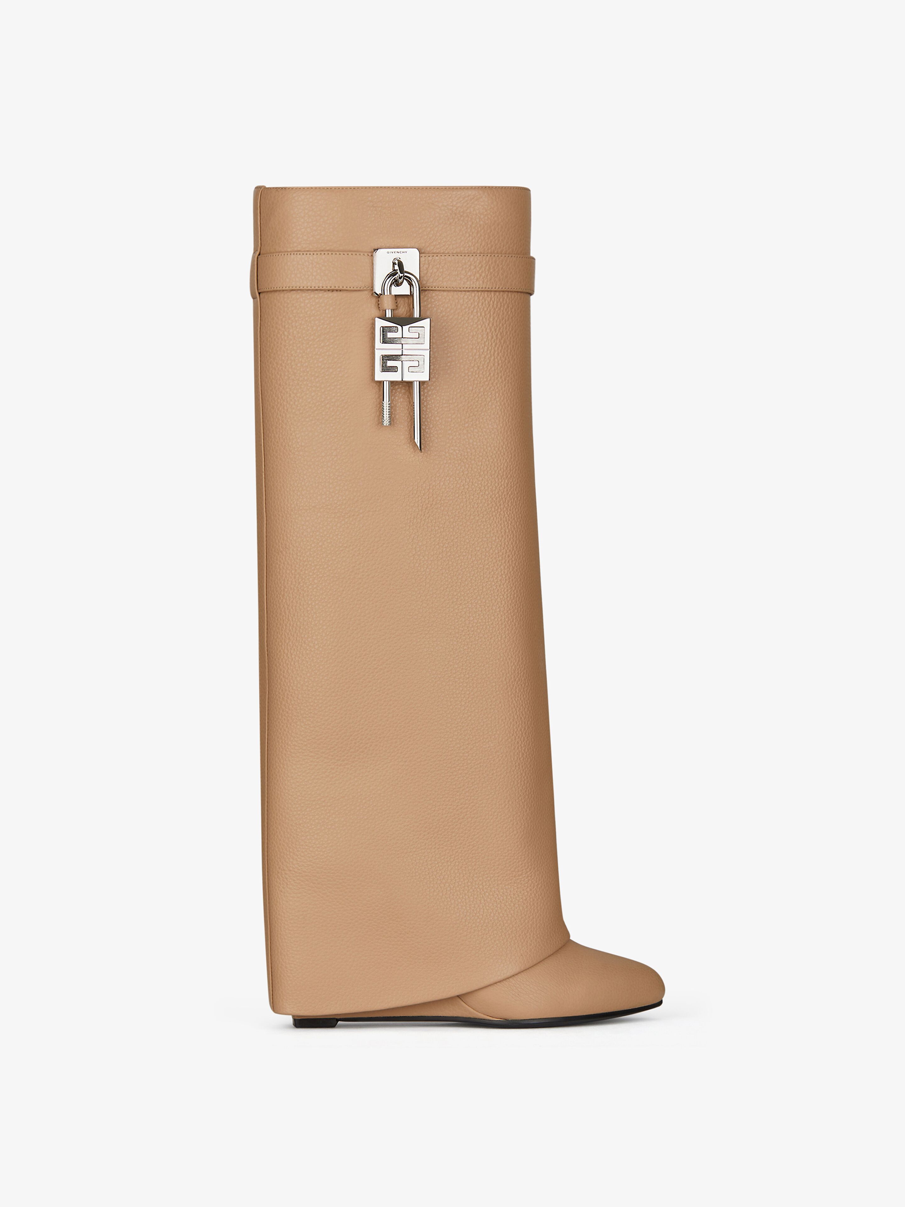 Shop Givenchy Shark Lock Boots In Grained Leather In Beige