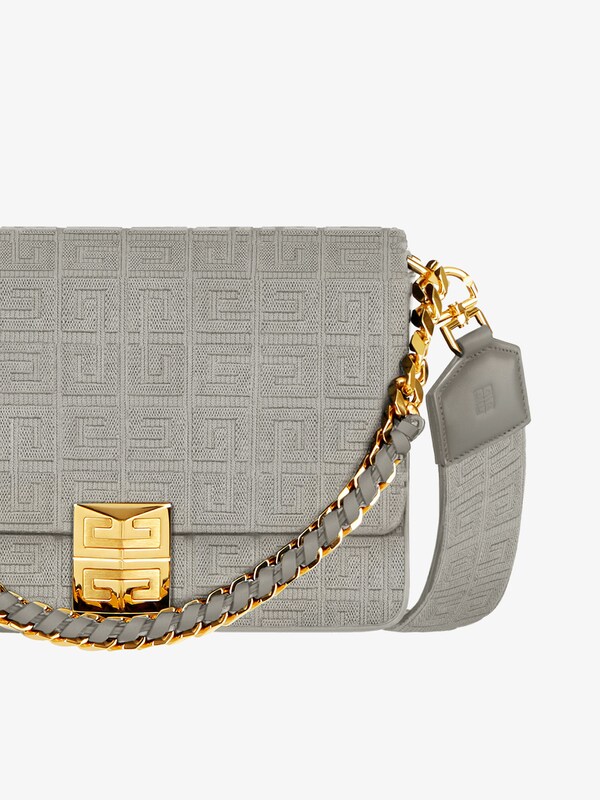 Medium 4G bag in 4G embroidered canvas with chain stone grey