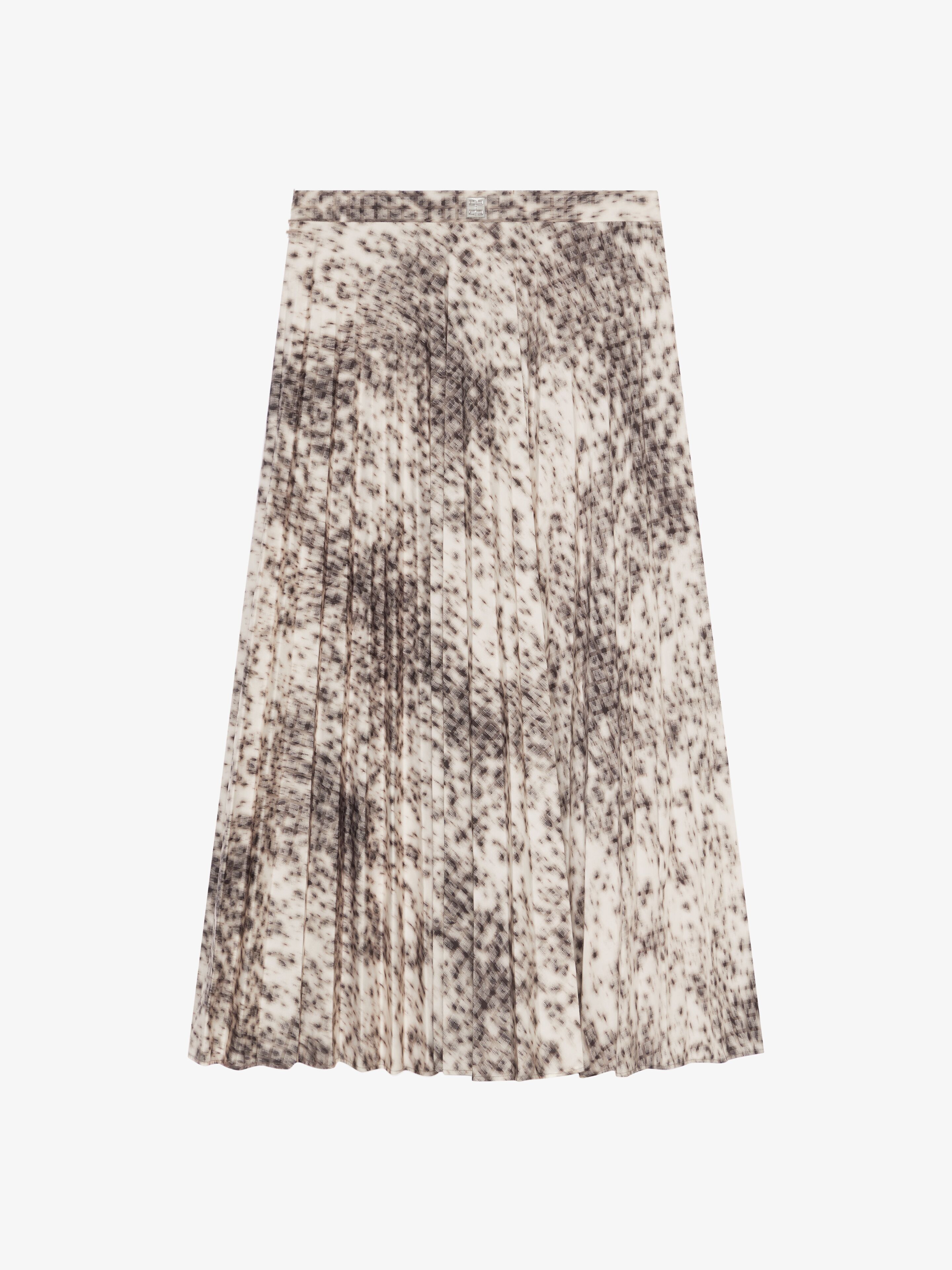 Givenchy Pleated Skirt In Taffetas With Snow Leopard Print In Neutral