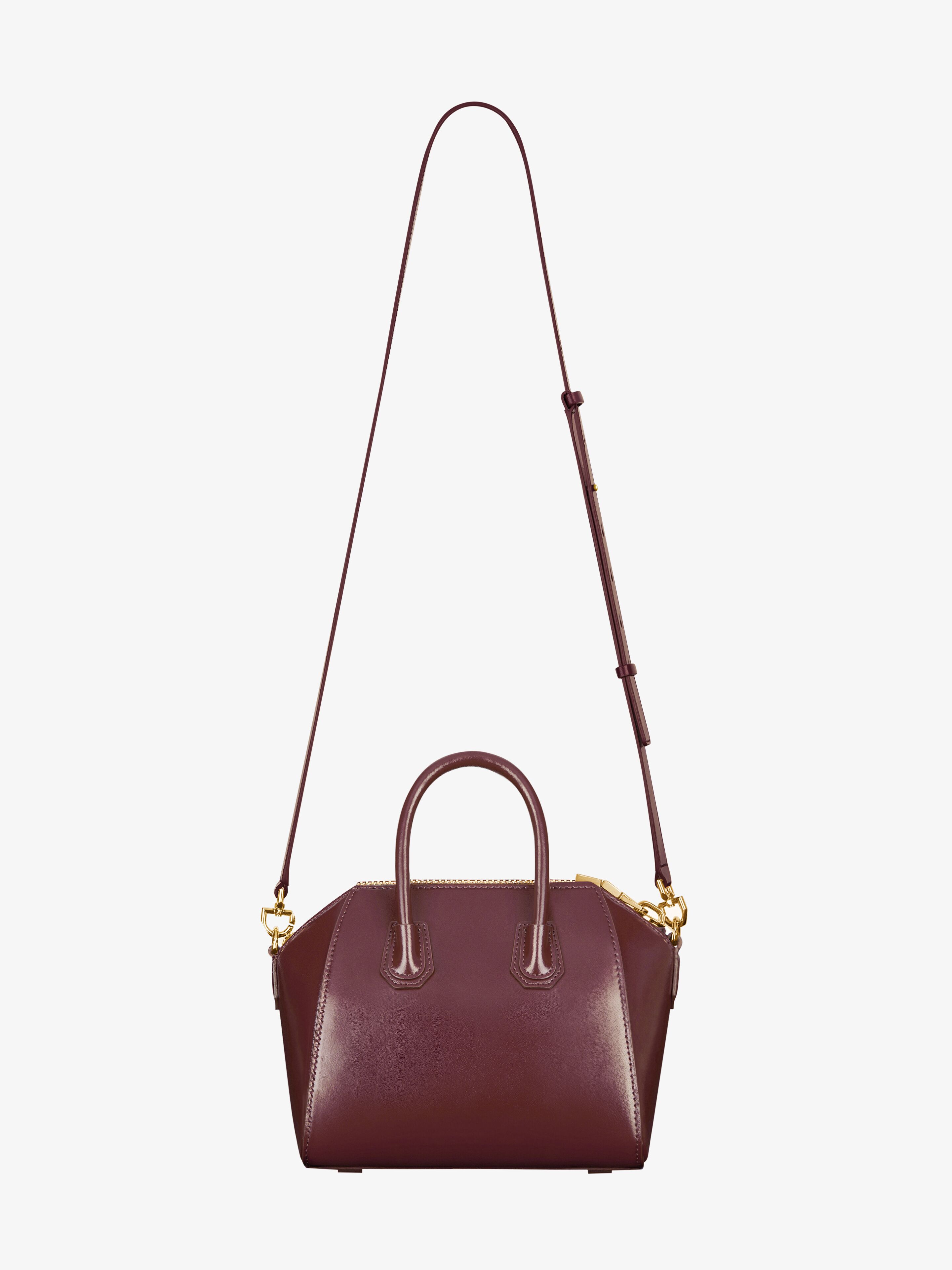 Mini Antigona bag in Box leather in oxblood red Givenchy US